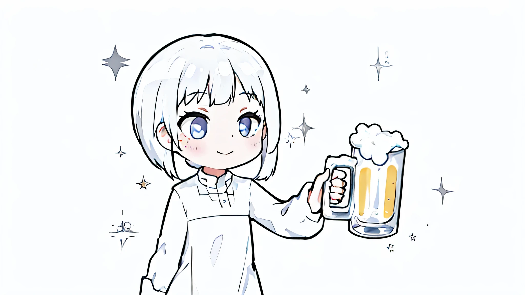 White-haired girl holding a beer glass