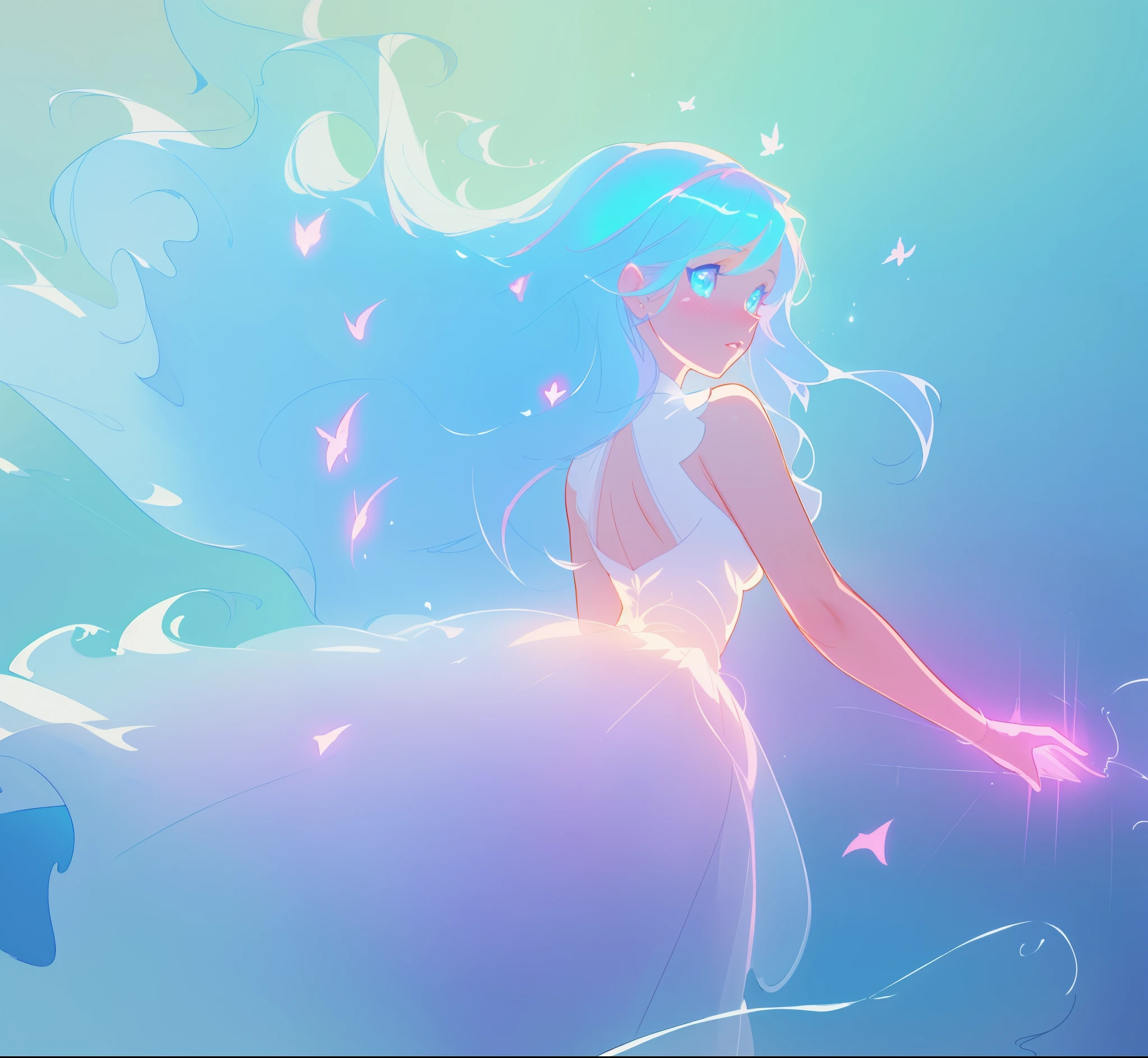 beautiful anime girl in glowing intricately designed ballgown, inspired by Glen Keane, inspired by Lois van Baarle, disney art style, by Lois van Baarle, glowing aura around her, by Glen Keane, jen bartel, glowing lights! digital painting, flowing glowing hair, glowing flowing hair, beautiful digital illustration, fantasia background, whimsical, magical, fantasy, beautiful face, ((masterpiece, best quality)), intricate details, highly detailed, sharp focus, 8k resolution, sparkling detailed eyes, liquid watercolor