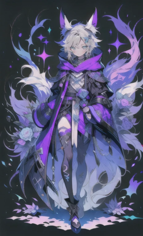 solo, 1boy,「white hair,cerulean blue」{{nighthawk mask}}, There's a man wearing a costume, fox tail farson!!!!, furry farson, furry characters, furry anime, female Farson, furry paws furry, Furry shots, the furry is running, there is nothing, very hairy, furry artist, upright, {{{Anthropomorphic Nue}}} virtual youtuber, full body
