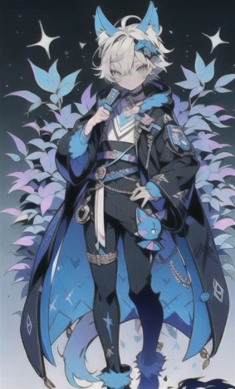 solo, 1boy,「white hair,cerulean blue」{{nighthawk mask}},  There&#39;s a man wearing a costume, fox tail farson!!!!, furry farson, furry characters, furry anime, female Farson, furry paws furry, Furry shots, the furry  is running, there is nothing, very hairy, furry artist, upright, {{{Anthropomorphic Nue}}} virtual youtuber, full body
