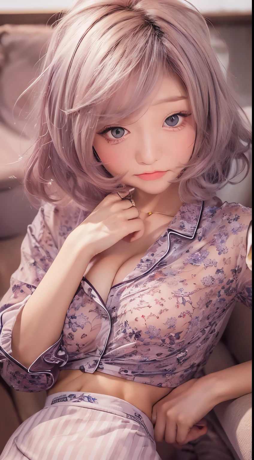 NSFW,((highest quality, 8k, masterpiece :1.3)), 1 girl, pretty woman with thin abs :1.3, (medium short hair, huge breasts :1.2), pajamas:1.1, super detailed face, fine eyes, outside,