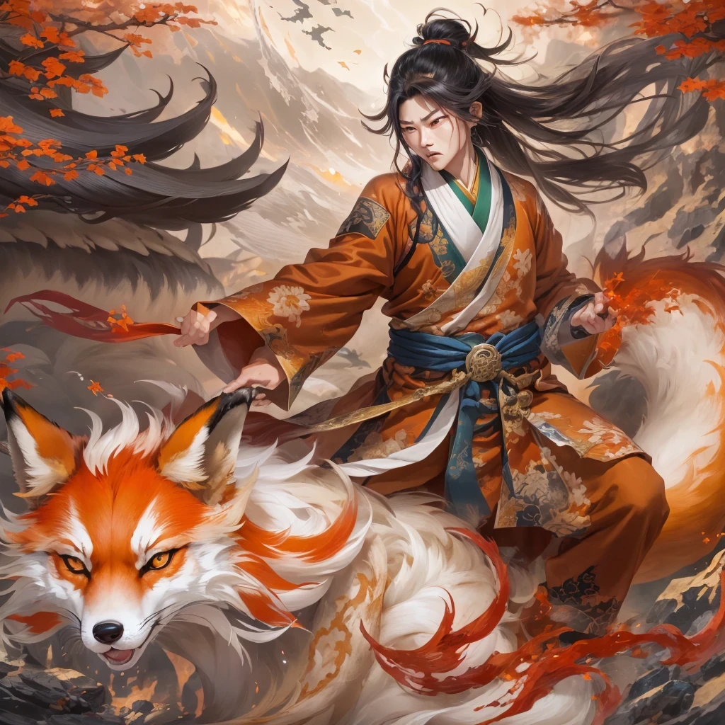Nine-tailed fox 32k，red and white仙魔界, Chance encounter with Liu Hanshu, He saw his old self in him, Decided to accept him as a disciple, teach him how to protect himself, But because of the hidden star map, Phoenix and the Liu family、Jade Sword Sect builds relationships, Beginning with the death of Liu Hanshu, Qin Yu embarked on the road of confrontation with powerful enemies, work hard, make yourself stronger, Stick to your core path of justice, （nine-tailed fox）eyes full of anger，red and whitenine-tailed fox握緊了拳頭，dash forward，Give the opponent a fatal blow，full body lesbian，Full body nine-tailed fox male mage 32k（傑作canyon超HD）Phoenix（canyon）climb the streets， explosion scene（nine-tailed fox）， （dragon）， nine-tailed fox憤怒的戰鬥姿態， looking at the ground， batik linen headscarf， 中國red and white圖案長袖服裝， canyonred and whitenine-tailed fox（abstract acrylic splash：1.2）red and white（realistically：1.4），black hair，flour fluttering，rainbow background， high resolution， detail， RAW photos， Sharp Re， Nikon D850 film photo by Jefferies Lee 4 Kodak Portra 400 camera F1.6 guns, colorful, Ultra-realistic and vivid textures, dramatic lighting, Unreal Engine Art Station Trend, Sinest 800，red and white飄逸的霧氣,（（（叢林canyon）））The injured line up in the street（OK）climb the streets，Movie Master Instant Image Quality（masterpiece，HD，Ultra high quality，32k） （linen batik scarf）， fighting stance， looking at the ground， Linen bandana， 中國nine-tailed fox圖案長袖服裝， 早上的nine-tailed fox（Abstract gouache splash：1.2）， dark clouds lightning background，sprinkling