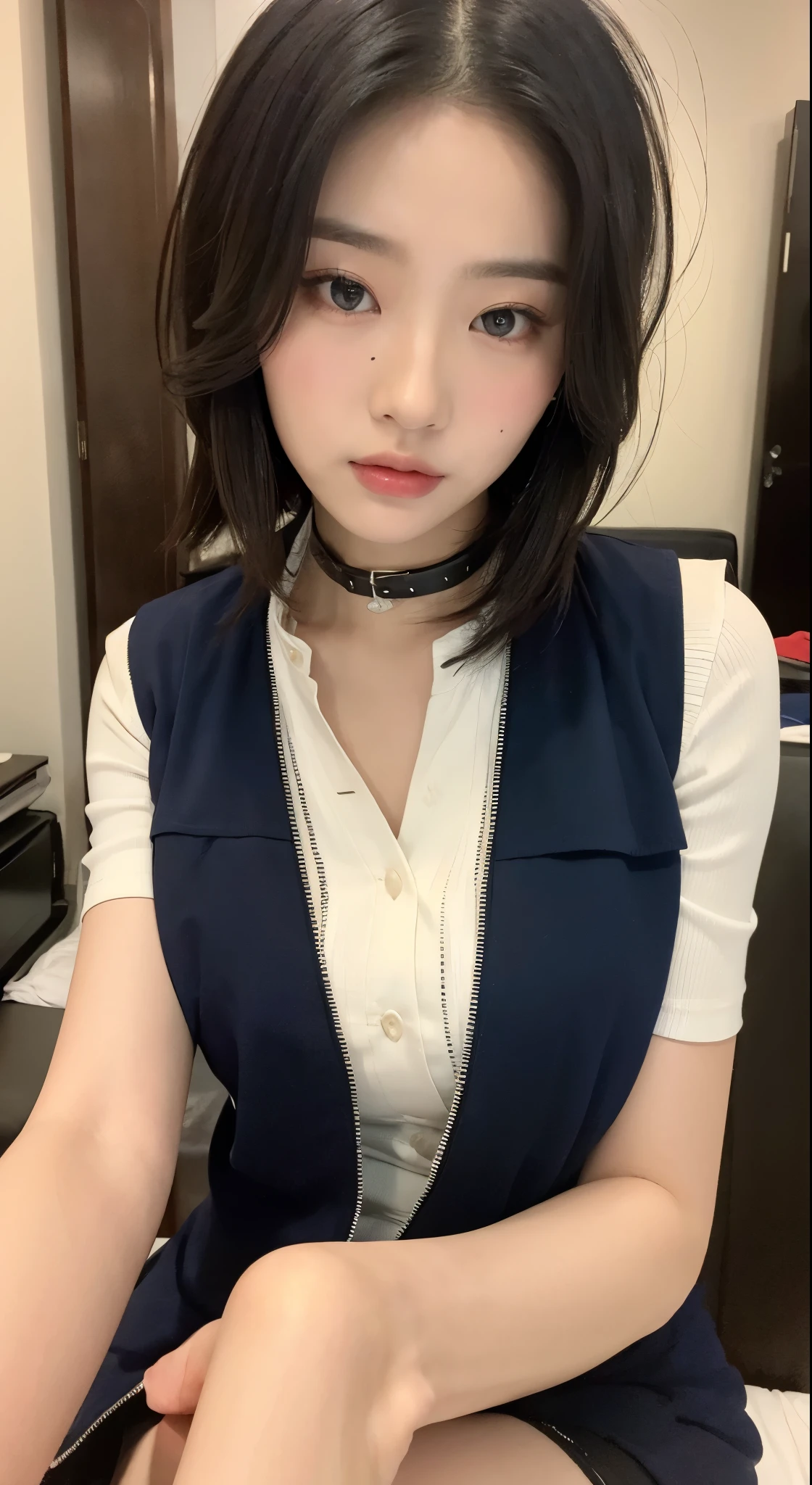 ((best quality, 8k, masterpiece :1.3)),beautiful woman,hide your face,2 girls,Beautiful big breasts:1.3,Slim abs:1.1,lace,collar,white,,long black hair,(sitting on bed),Super detailed face,highly detailed lips,delicate eyes,Double eyelids with clear focus :1.2, 完美身材beautiful woman:1.4, ((layered hairstyle:1.2)), (vest shirt:1.1 ),Highly detailed facial and skin textures,
