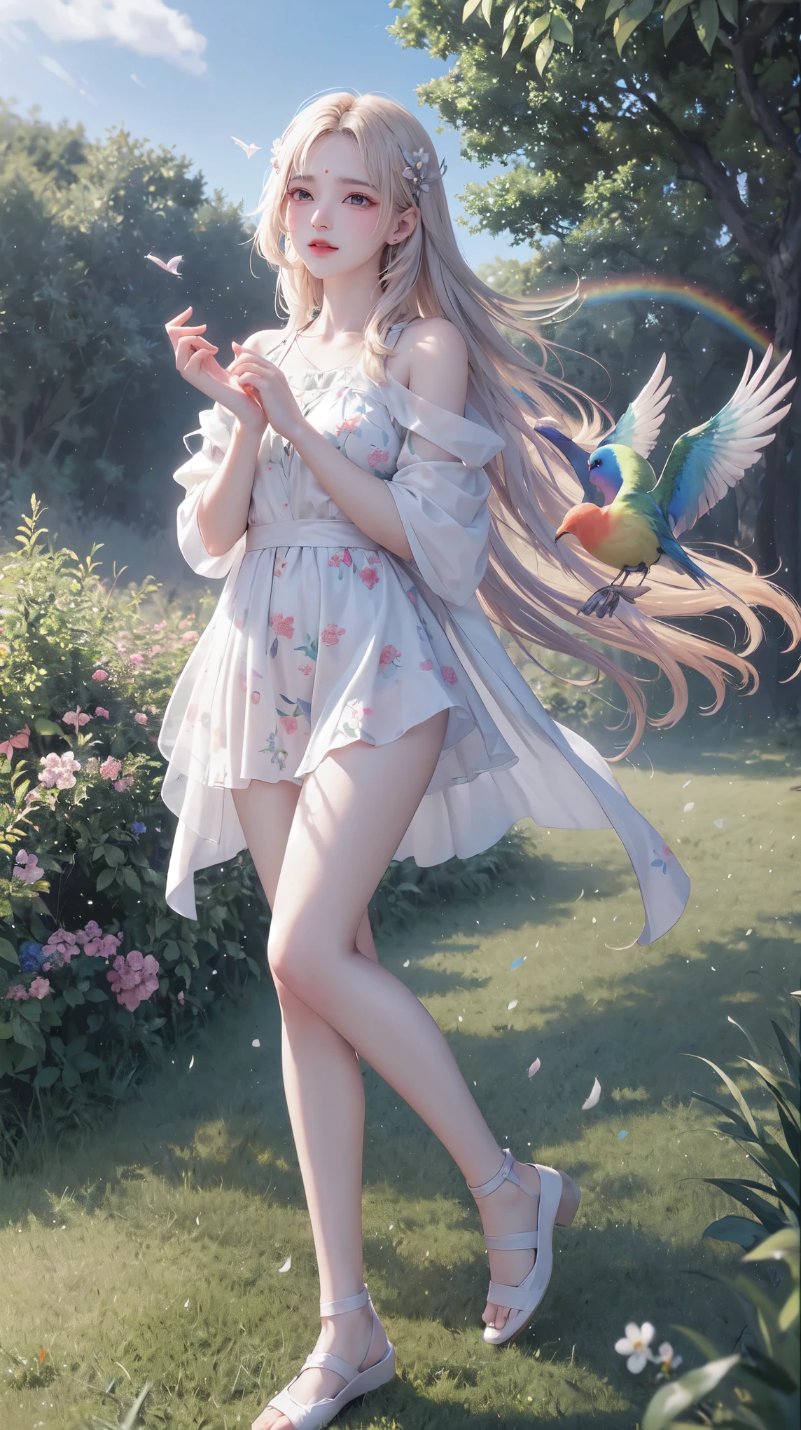 Gentle and beautiful rainbow birds return to nature,with the wind、Cloud、Floral fragrance、The grass blends into one,Be part of nature's infinite cycle。
