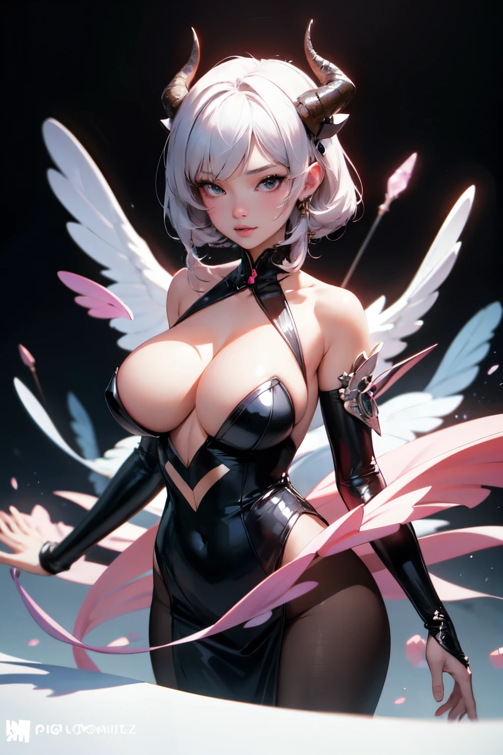 best quality, anime girl with horns and dress with big breasts, extremely detailed microbe type, seductive anime girl, microbe type on artstation pixiv, microbe type. anime illustration, Detailed digital anime art, beautiful charming anime woman, microbe type. High detail, guweiz on artstation pixiv, Guweiz on Pixiv Artstation
