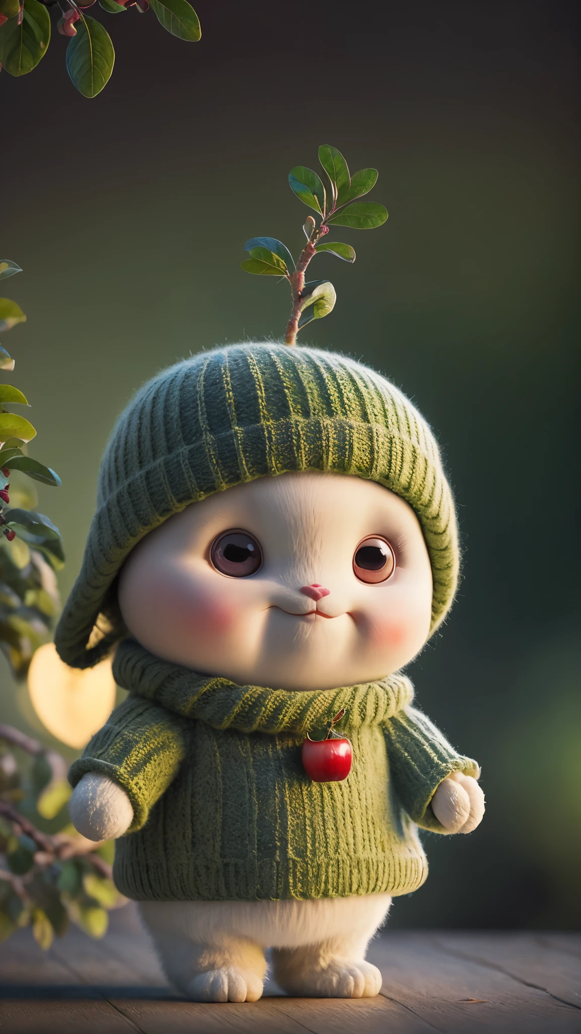 (masterpiece, award-winning, highest quality, High resolution) 3D illustration, cute apple hero, Wearing a costume, Surrounded by colorful orchards.