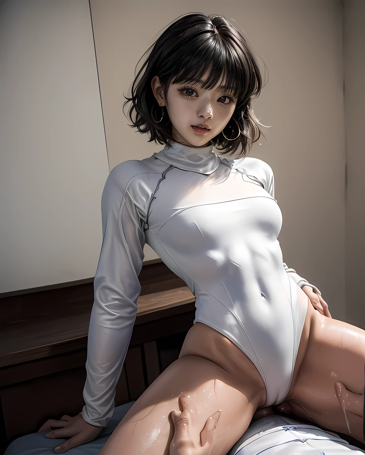 壁のnadia, nadiaがCowgirlで性交する, (((realistic, highest quality, High resolution, real women pictures:1.2))), ((( high school girl wearing a long sleeve leotard:1.3)), (at the gymnastics stadium), (slender body shape:1.5), Cowgirl性交するnadia, (anatomically correct:1.2), short-haired with bangs, (She is wearing a white leotard whose fabric is too thin..:1.2), 膣に陰茎を挿入するCowgirlポーズ, curved body, 大きく股を開いてCowgirl, A white leotard that sticks to your skin too much, Detailed depiction of the vagina, beautiful thighs, A huge penis is pushed up into the vagina, nose too small, toned stomach, 16 year oldgirl has sex with clothes on, saddle, Cowgirl, Girl Straddling Man, (normal limb), Too cute small face, I&#39;m all wet, touch his abs, nostrils are not visible, realistic, vagina is wet, lips slightly open, (anatomically correct:1.2), man inserts penis into girl, nadia