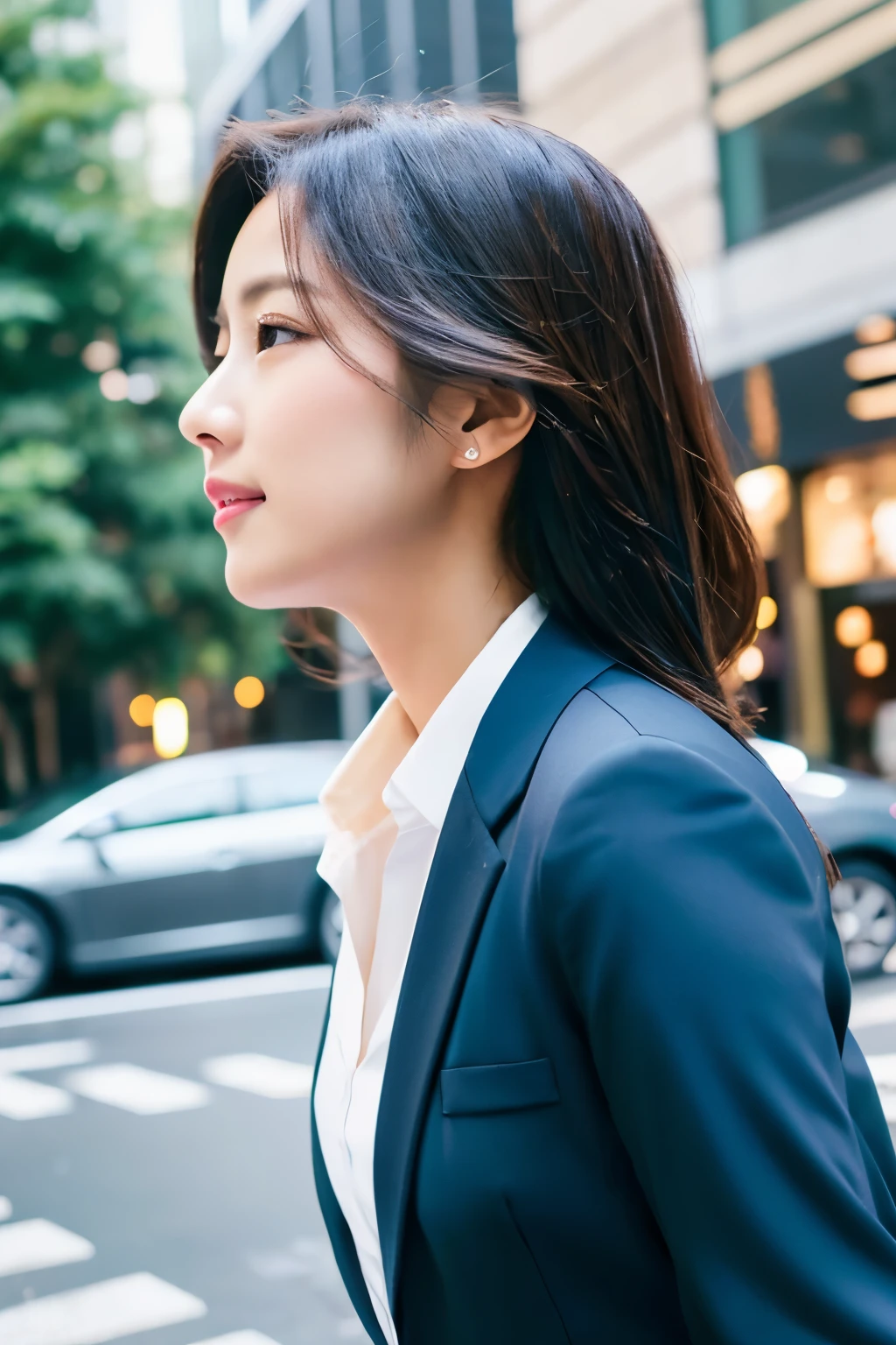 realistic、woman、career woman、office casual、office Street、pull、back view、photograph、creator、Key Visual