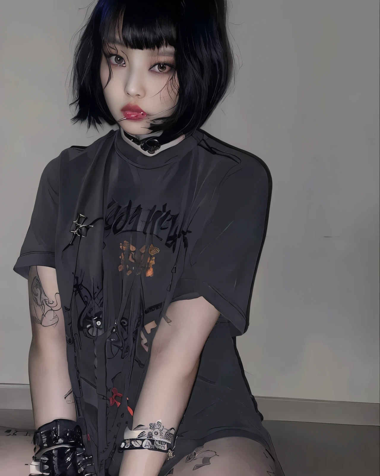 Mujer arafed con cabello negro y piercings sentada en el suelo., gothic girl aesthetic, gothic aesthetic, 1 7 - - old hic girl, darkwave gothic aesthetic, cruel korean gothic girl, grunge aesthetic!!!, grunge aesthetic, gothic girl, gothic horror vibes, 1 7 - year - anime gic girl, pale gothic beauty, grunge aesthetic!!! (, Jennie Kim, Kim Jennie, Jennie de Blackpink, Jennie