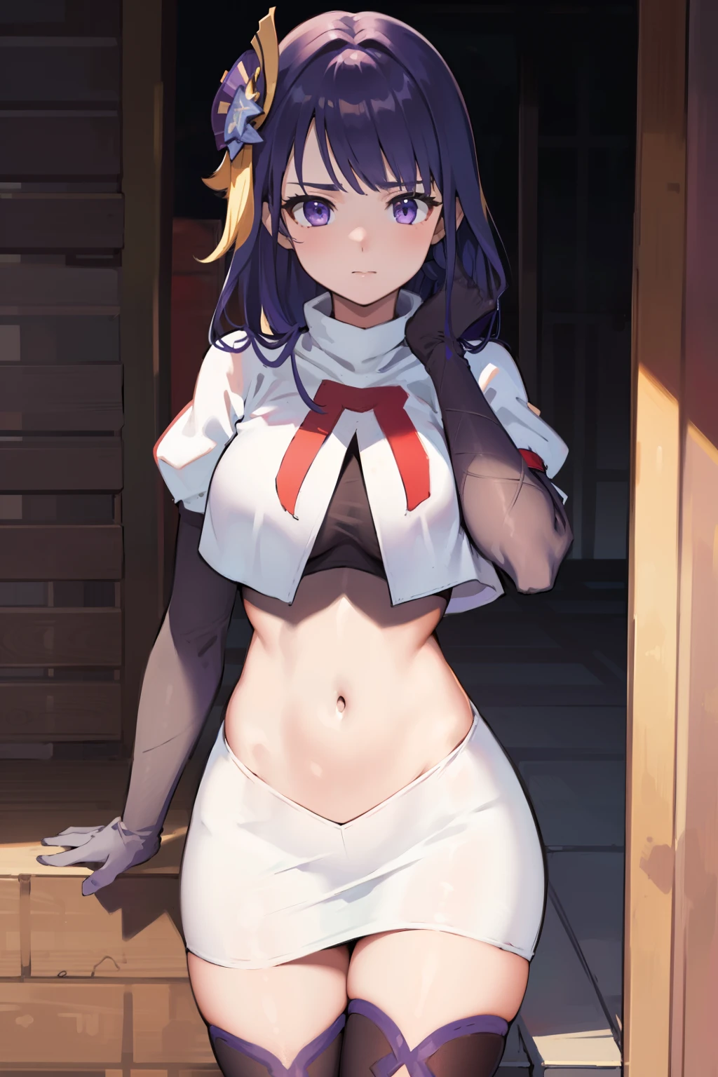 Highly detailed, High Quality, masterpiece, detailed face, 1girl, <lora:raidenshogun1:0.9> raidenshogundef, <lyco:exhibitionismV_Conv2D:1.0> full body, exhibitionism, public nudity, nude, purple outfit,