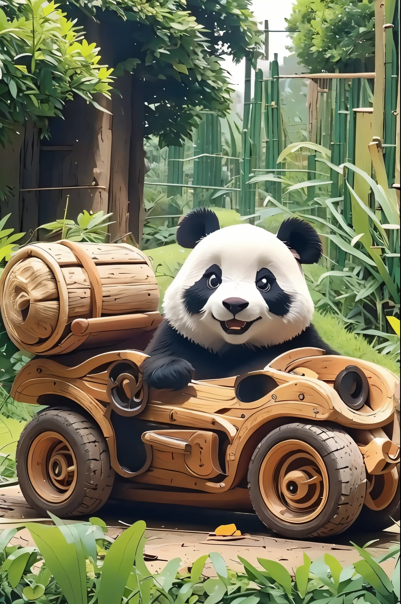 Cute panda lying in bamboo forest,have big eyes,blush,Lying on your back,meet,Very detailed