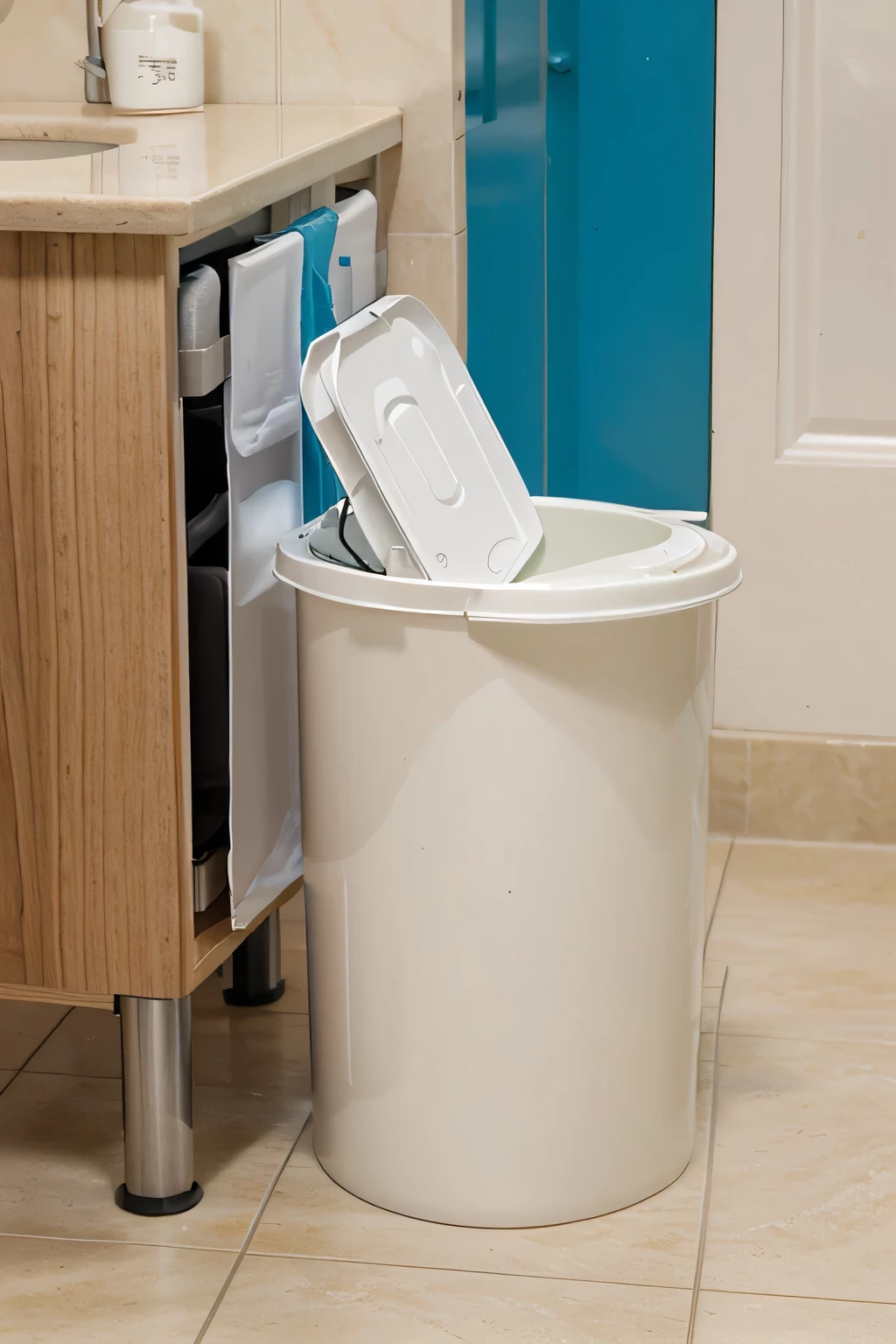 Design a sanitary product disposal container which is air-tight and locks all the bacterias and odour.The container should be compact and easy to handle as it would be used in the washrooms of school, colleges and offices.Make such mechanism and container.It should be easy to throw sanitary pads in without touching the bin.