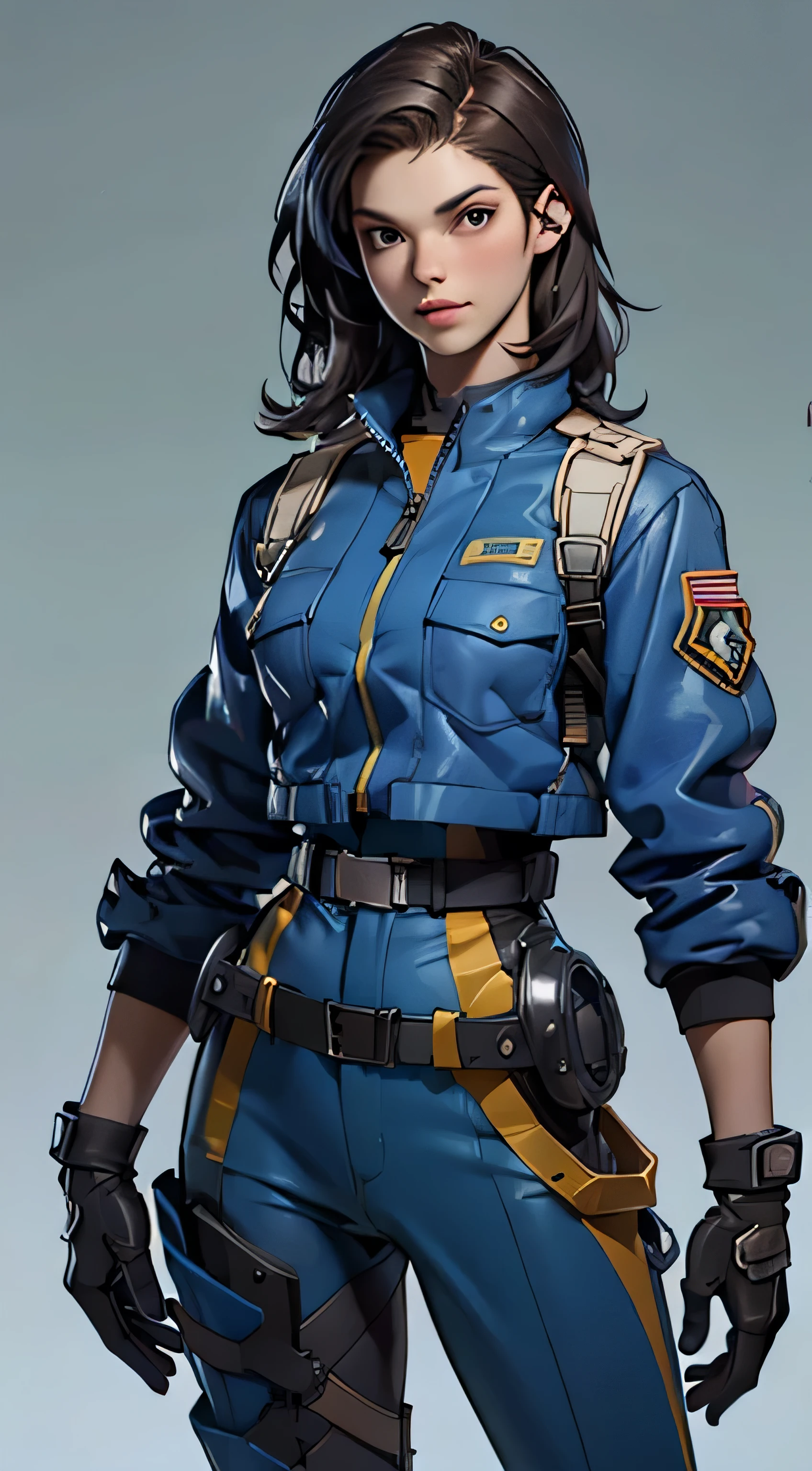 11:23(((best quality: 1.4))),(An unparalleled masterpiece), (super high quality),(Hyper-realistic 8K CG)、(black hair),(One hand crossed at waist),(Tech mech), ((( Body))), (((1 girl in))), 25-year-old American soldier with perfect Body,,Beautiful and well-groomed face,muscular Body:1.2,Solid Royal blue jacket with details, (Pictures from head to thighs), Complex equipment, Royal blue,Pants,The clothes inside are dark,Clothes with armored metal electronic parts, There is machinery)