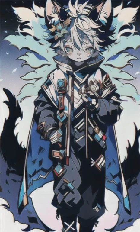 solo, 1boy,「white hair,cerulean blue」long hair、 {{nighthawk mask}},  There&#39;s a man wearing a costume, fox tail farson!!!!, furry farson, furry characters, furry anime, female Farson, furry paws furry, Furry shots, the furry  is running, there is nothing, very hairy, furry artist, upright, {{{Anthropomorphic Nue}}} virtual youtuber, full body