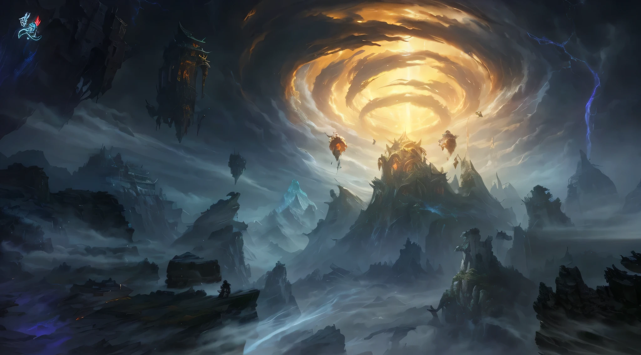 There is a painting of a mountain,There is a huge spiral on it, epic fantasy数字艺术 style, League of Legends Concept Art, dramatic concept art, epic fantasy艺术作品, wide angle fantasy art, epic fantasy科幻插画, epic fantasy, Fantasy Epic Digital Art, High quality digital concept art, epic fantasy概念艺术, Riot Games Concept Art, epic fantasy数字艺术
