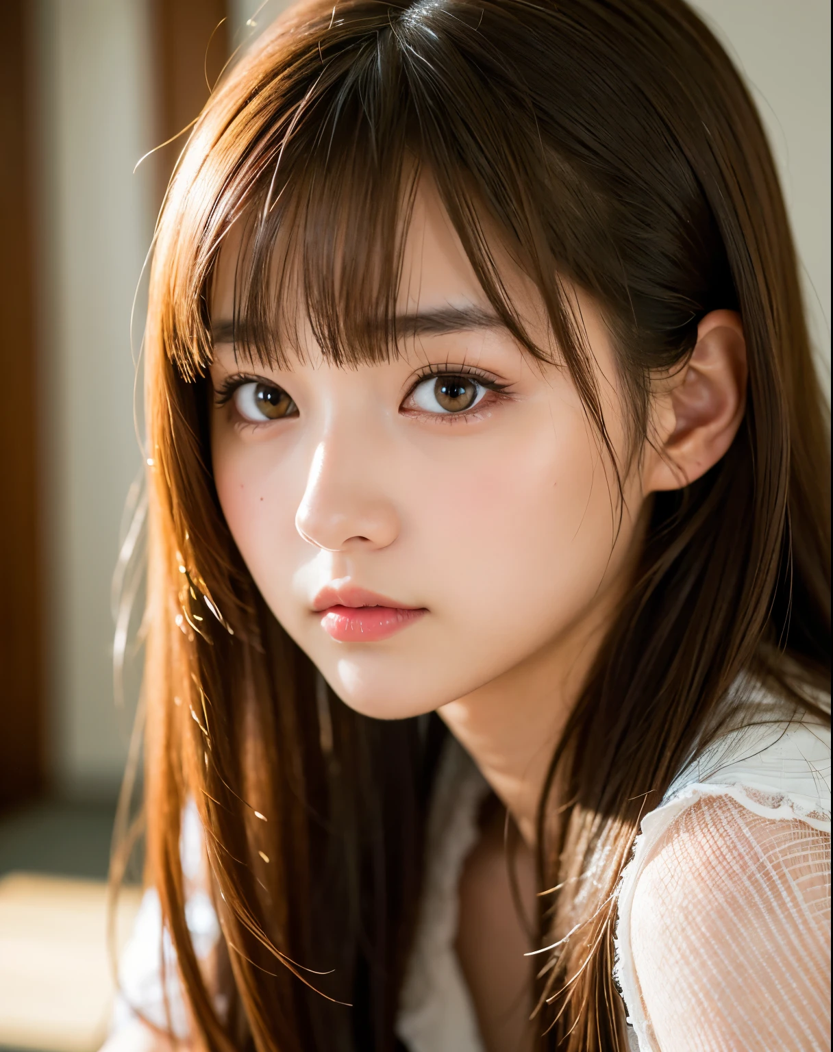 best quality, face focus, soft light, ultra high res, (photorealistic:1.4), RAW photo,
1japanese girl, solo, cute, (pupil, lights in the eyes), detailed beautiful face, (),(high resolution detail of human skin texture),
(long hair),
indoor,
Damask Shirt Dress,
(portrait)