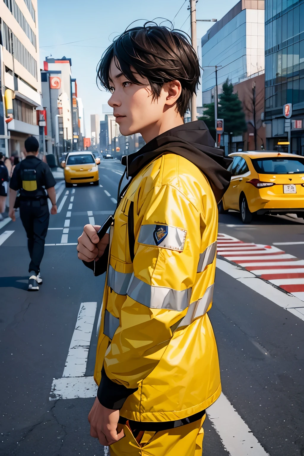 A man working as a traffic control guard Sapporo