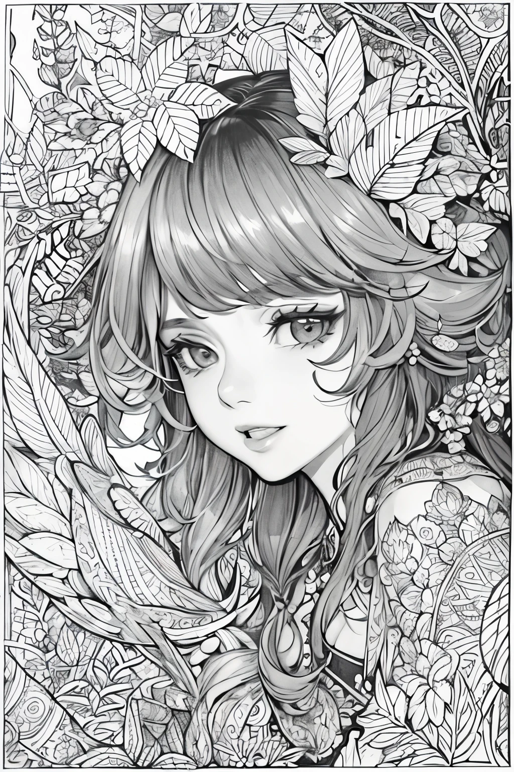 (A black and white coloring book:1.5),cute forest fairy,It has transparent feathers。