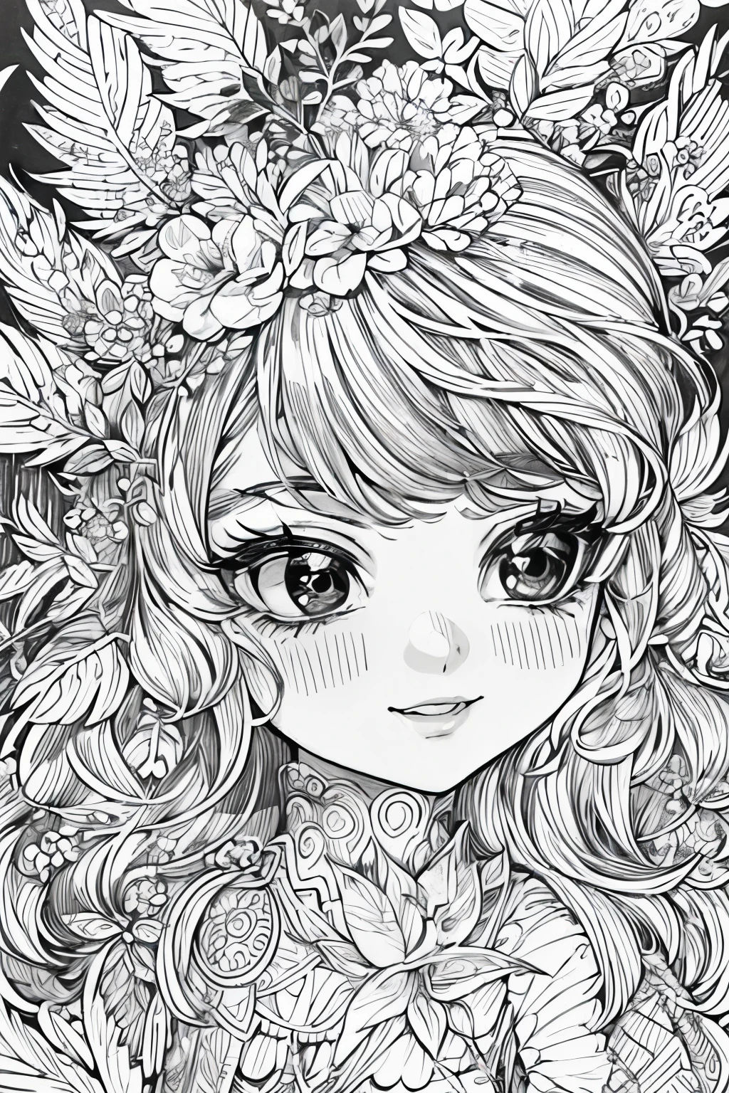 (A black and white coloring book:1.5),cute forest fairy,It has transparent feathers,simplification