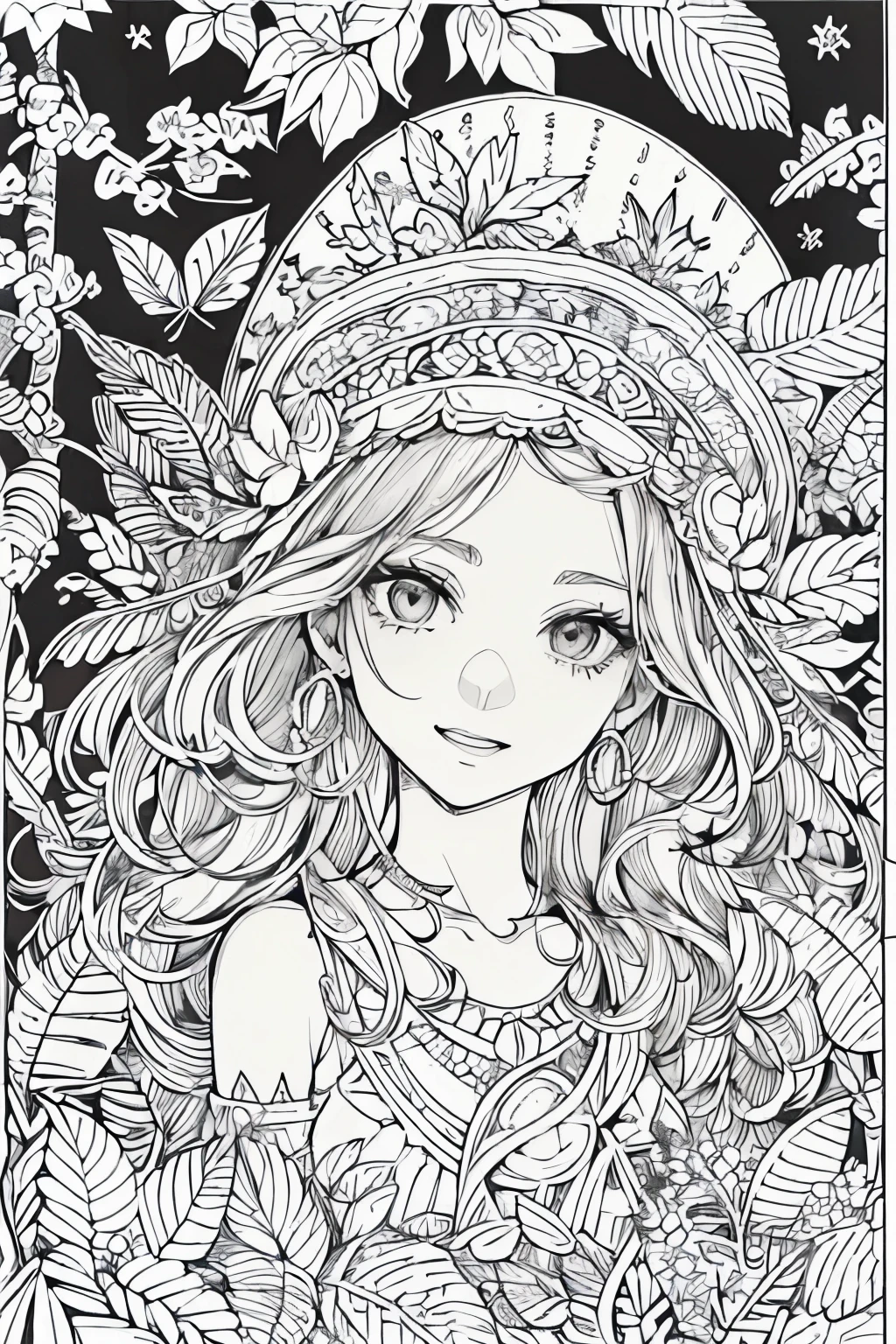 (A black and white coloring book:1.5),cute forest fairy,It has transparent feathers,simplification