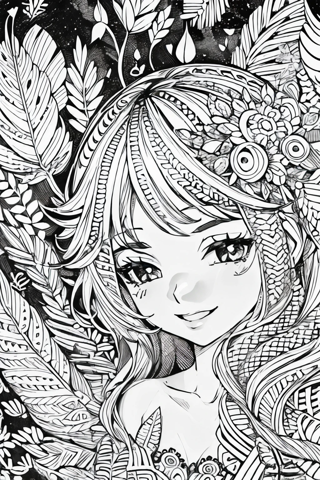 (A black and white coloring book:1.5),cute forest fairy,It has transparent feathers,simplification