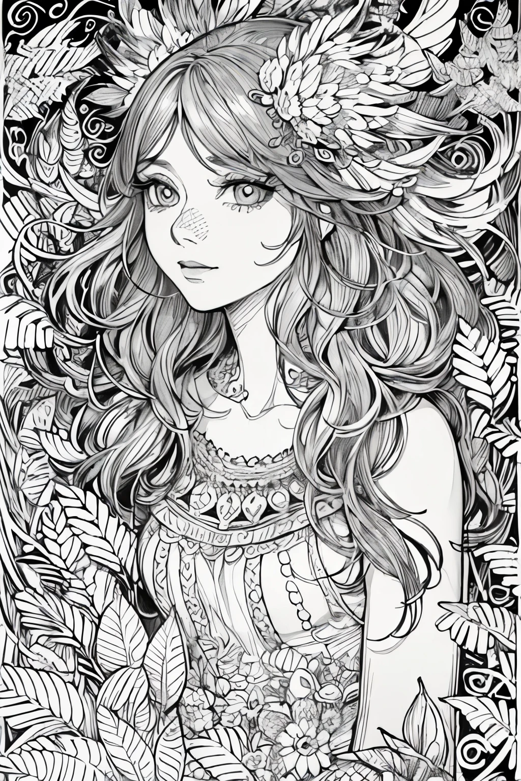 (A black and white coloring book:1.5),cute forest fairy,It has transparent feathers,simplification