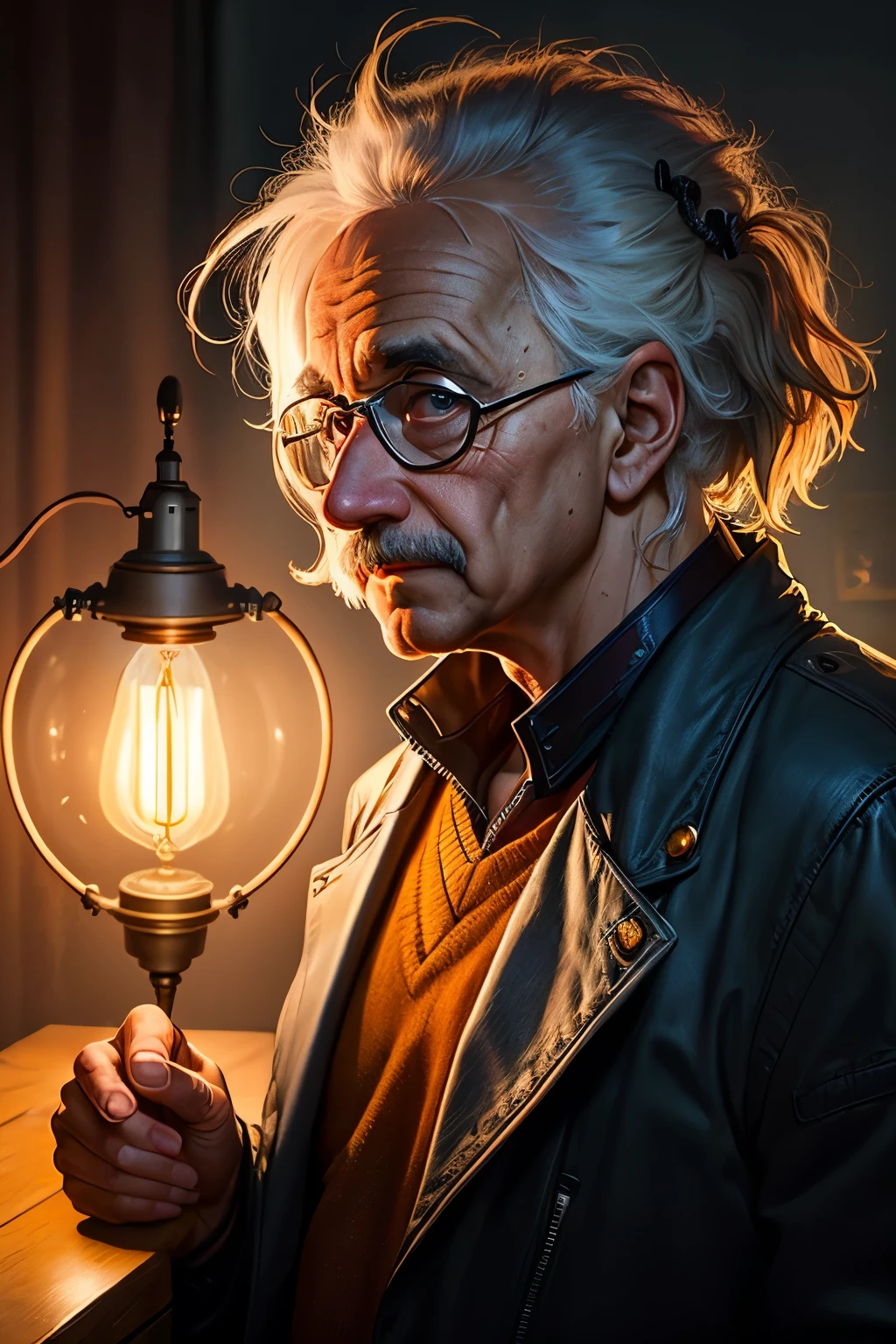 Arafed man with glasses holding a light bulb in his hand - SeaArt AI