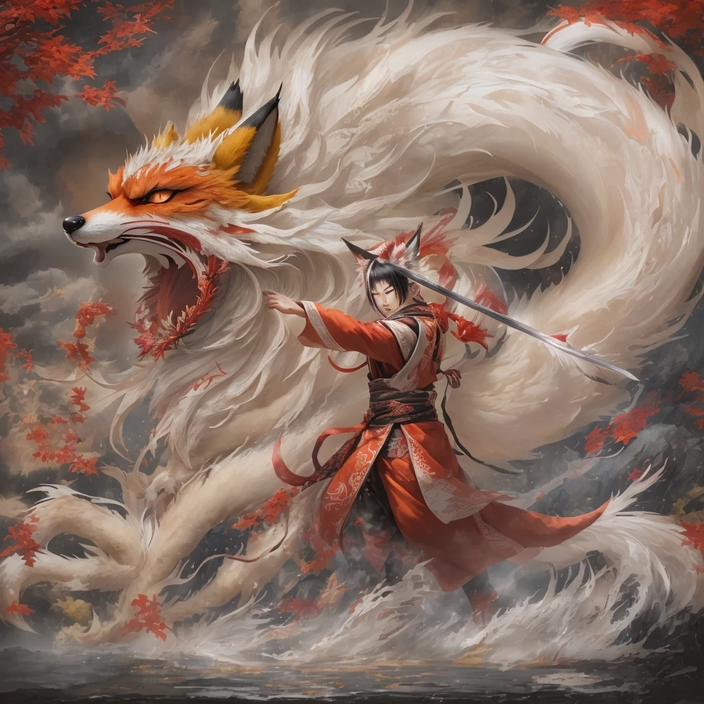 Nine-tailed fox 32k,Telephoto tilt-shift micro viewing angle,red and white仙魔界, Chance encounter with Liu Hanshu, He saw his old self in him, Decided to accept him as a disciple, teach him how to protect himself, But because of the hidden star map, Phoenix and the Liu family、Jade Sword Sect builds relationships, Beginning with the death of Liu Hanshu, Qin Yu embarked on the road of confrontation with powerful enemies, work hard, make yourself stronger, Stick to your core path of justice, (nine-tailed fox)eyes full of anger,red and whitenine-tailed fox握緊了拳頭,dash forward,Give the opponent a fatal blow,full body lesbian,Full body nine-tailed fox male mage 32k(傑作canyon超HD)Phoenix(canyon)climb the streets, explosion scene(nine-tailed fox), (dragon), nine-tailed fox憤怒的戰鬥姿態, looking at the ground, batik linen headscarf, 中國red and white圖案長袖服裝, canyonred and whitenine-tailed fox(abstract acrylic splash:1.2)red and white(realistically:1.4),black hair,flour fluttering,rainbow background, high resolution, detail, RAW photos, Sharp Re, Nikon D850 film photo by Jefferies Lee 4 Kodak Portra 400 camera F1.6 guns, colorful, Ultra-realistic and vivid textures, dramatic lighting, Unreal Engine Art Station Trend, Sinest 800,red and white飄逸的霧氣,(((叢林canyon)))The injured line up in the street(OK)climb the streets,Movie Master Instant Image Quality(masterpiece,HD,Ultra high quality,32k) (linen batik scarf), fighting stance, looking at the ground, Linen bandana, 中國nine-tailed fox圖案長袖服裝, 早上的nine-tailed fox(Abstract gouache splash:1.2), dark clouds lightning background,sprinkling