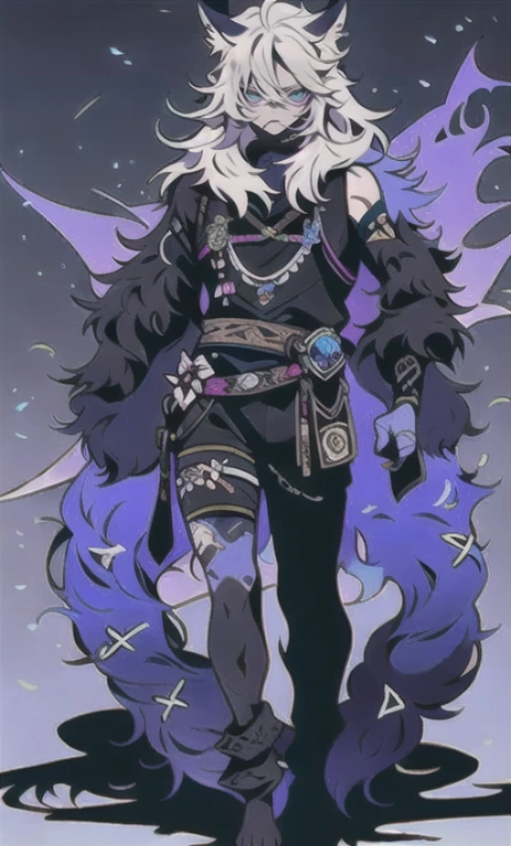 solo, 1boy,「white hair,cerulean blue」long hair、 {{nighthawk mask}},  There&#39;s a man wearing a costume, 「fox tail, 」「one wing,｝ Farson!!!!, furry Farson, furry characters, furry anime, female Farson, furry paws furry, Furry shots, the furry  is running, there is nothing, very hairy, furry artist, upright, [[[Anthropomorphic Nue]]] virtual youtuber, full body