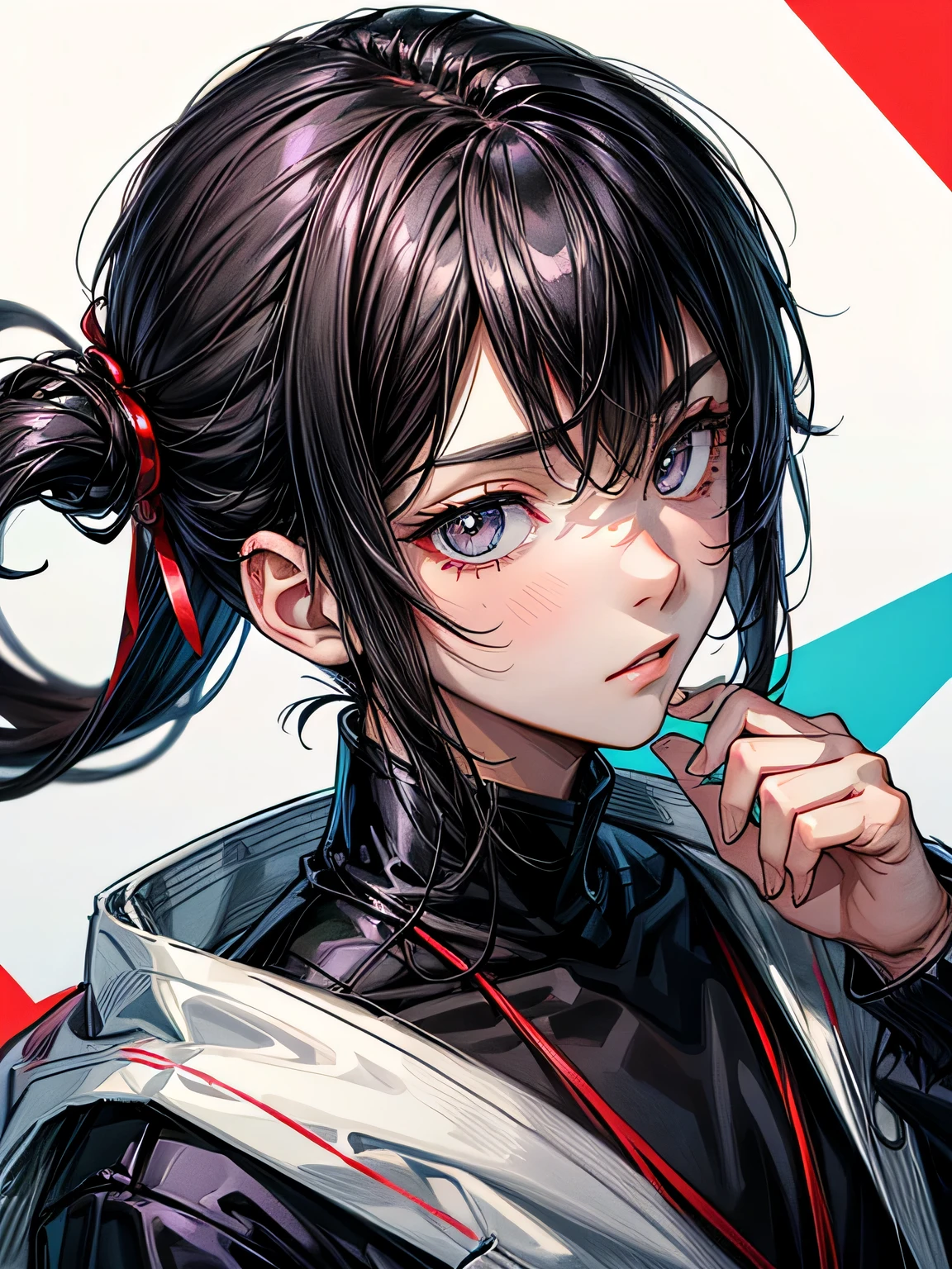 male。black hair。nice。embarrassed look。portrait。naughty look