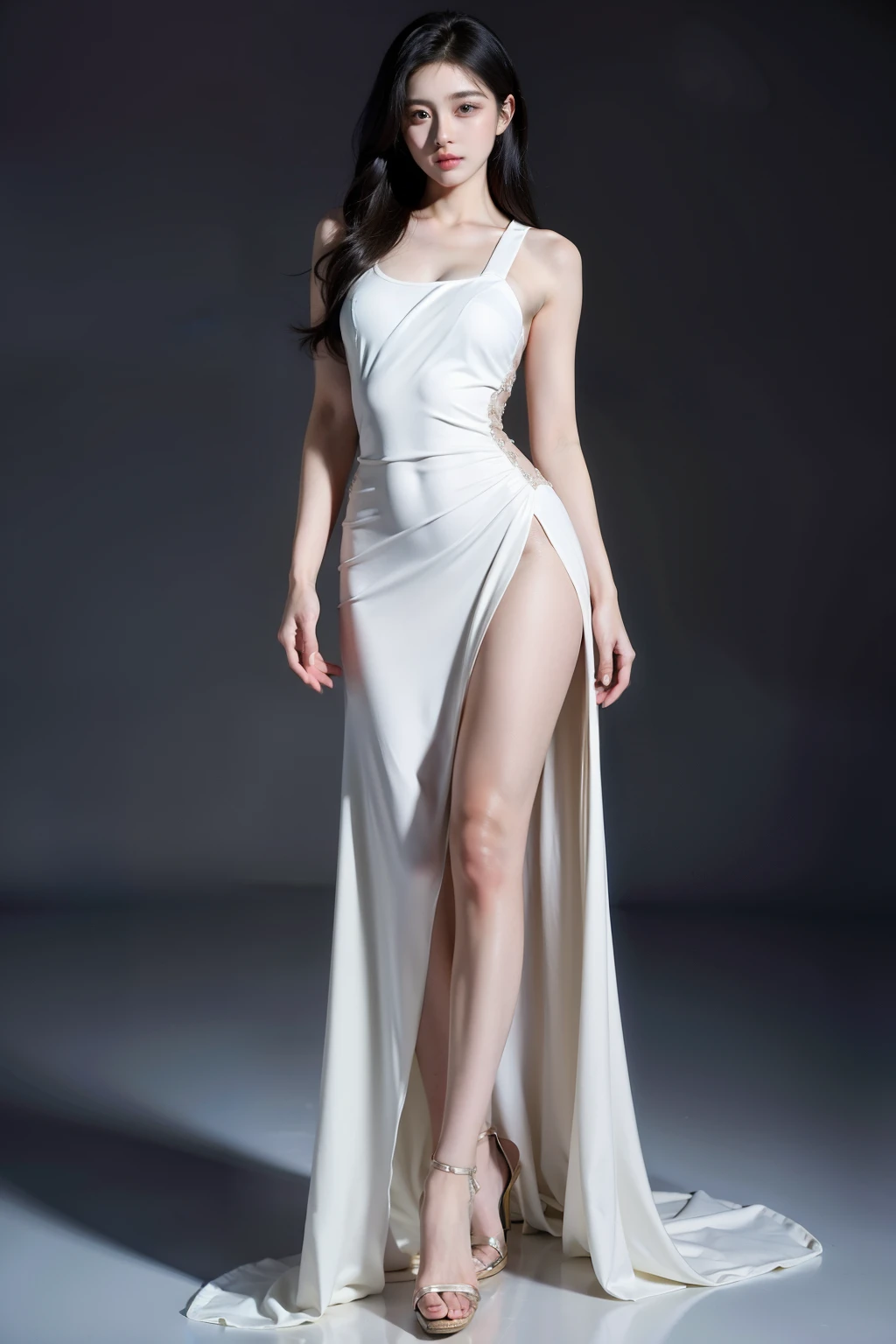 ((best quality)), ((masterpiece)), (detailed), Perfect body，A beautiful girl with long white hair，full-body shot，8K