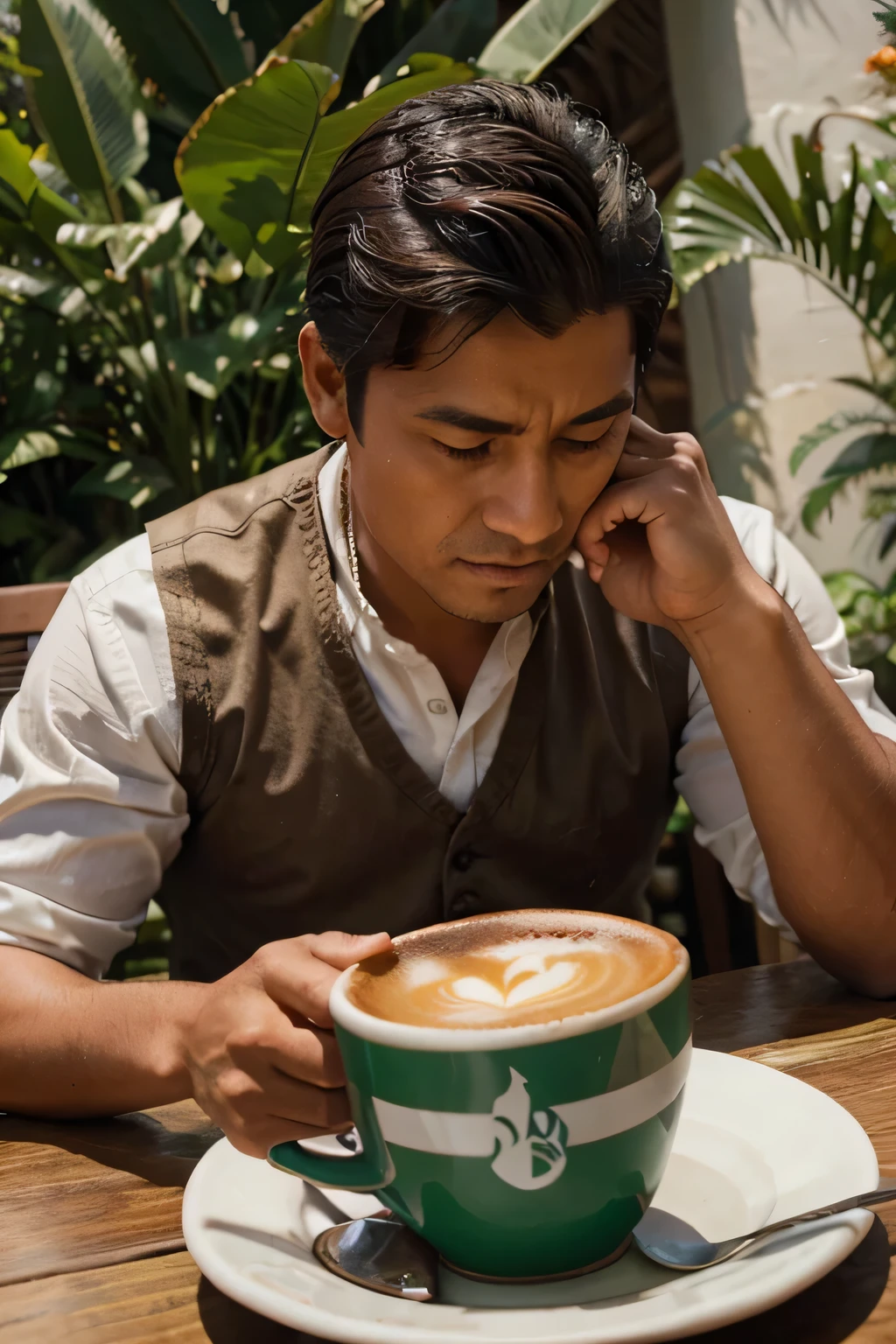 imagen de hombre azteca tomando cafe de chiapas