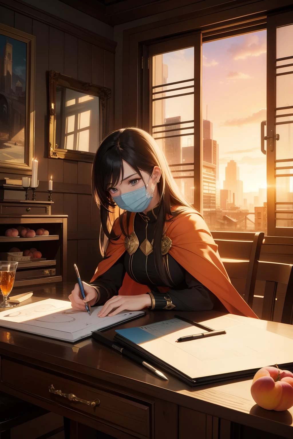 Masterpiece, top quality, 4K, drawing table, artist with pencil and sketchbook, focused expression, intricate details, delicate shading,
vibrant colors, fine brushes, still life setup, fruit basket, flowers, candlelight, soft focus, (ripe peaches:1.2), subtle highlights --auto --s2
Masterpiece, high resolution, cartoon style, superhero, cape, mask, action pose, explosive background, cityscape, sunset, underlined text, words: Save the Day!
Masterpiece, top quality, abstract, digital painting, geometric shapes, vibrant palette, flowing lines, pop art, bold colors, 3D