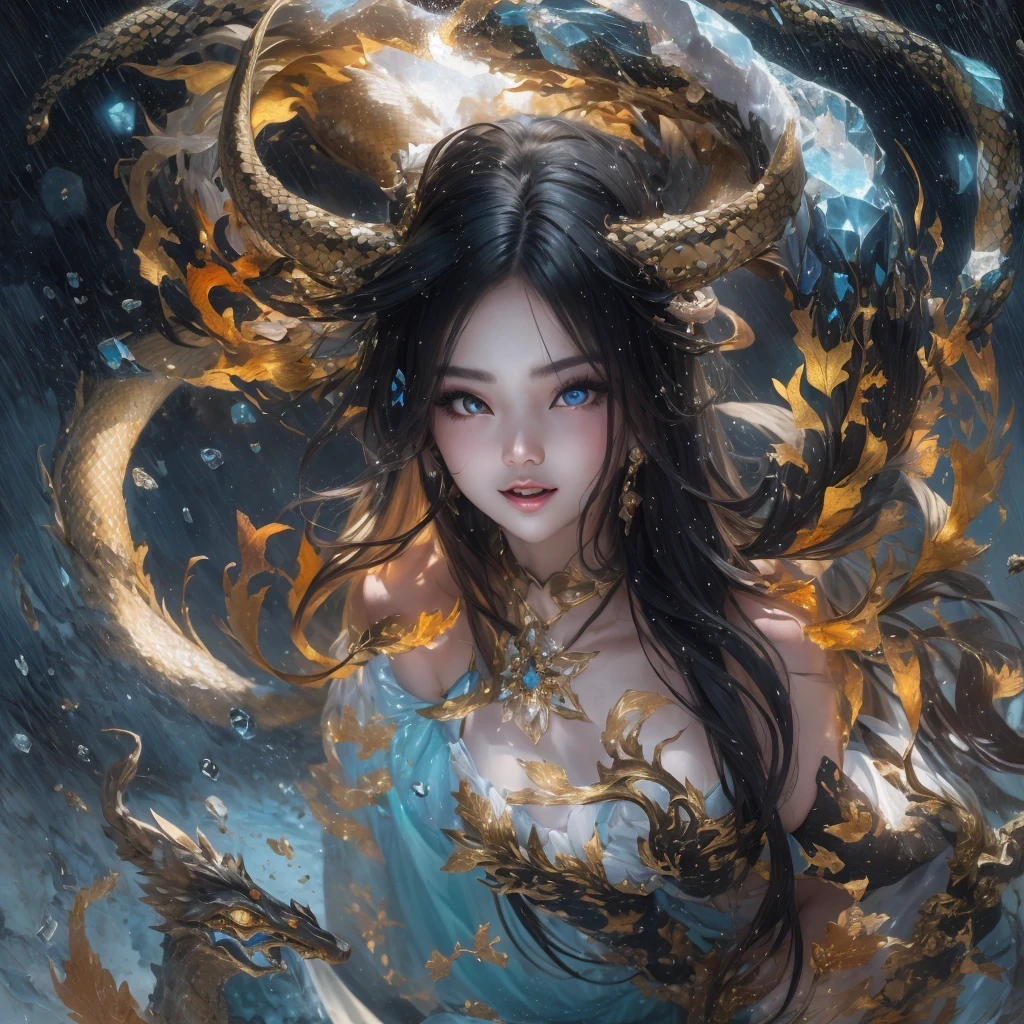 Feitian Nine Tails Light Blue Celestial Master Flame Long Hair Antler Star,Telephoto tilt-shift,novel,Torch Night Black Gold Orange Snake Print Silk Trousers,Rouge Diamond Tulle Sheer Lizard Print,Fat girl flying in space in the snow 1:900 miniatures,Front view,pure transparency,put on boxing gloves,佩戴金框反Light太阳镜,Panoramic super wide angle,very happy,Authentic and delicate texture,Strong visual impact,super detailed,dream girl,delicate face型,beautiful eyes,Hair floating in the air, cherry style,Zhou Xiaotong,crystal clear,Good sense of perspective,Light影效果,16KLight滑,surface reflected Light,flowing black hair,Water Goddess 32K,complicated,grace,Very detailed,Gorgeous,digital photography,Autumn Cowboy Shooting,Surrealism,broken ruby,defeat magic,Water magic entanglement,(masterpiece,Light,beautiful eyes:1.2),high dynamic range,void 5 energy storm,(china 1 girl,black eyes:1.5),rouge skin,发Light的皮肤,(sit on stone:1.5),delicate face,black hair,穿上Gorgeous金色铠甲,take off shoulders,,short skirt,beautiful golden armor,it'it'It's raining,beautiful big breasts,looking at the audience,Turn your back to the camera,masterpiece,side,side portrait close-up