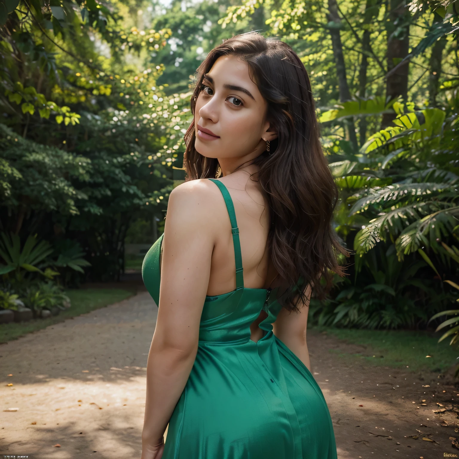 A happy and elegant Lauren Jauregui is depicted in this ultra-detailed, realistic portrait. She is wearing a sensual green dress that accentuates her beauty. The focus is on her expressive eyes and luscious lips, which are meticulously detailed. The overall image quality is of the highest standard, with stunning 4k or 8k resolution, making it a true masterpiece. The scene is located in forest lake,with an exciting and vibrant scenery in the background. The lighting is soft, casting gentle shadows that add depth and dimension to the image. The colors are vivid and vibrant, creating a captivating visual experience. Attention to detail is paramount in this artwork. Every aspect of Lauren Jauregui's appearance, from her graceful posture to the flow of her dress, is meticulously captured. The realistic portrayal ensures that her beauty shines through, and her happy demeanor radiates from the image. Through this prompt, we aim to create a photorealistic portrait that captures the essence of Lauren Jauregui's elegance and joy, while showcasing the highest quality in both artistic execution and technical precision.