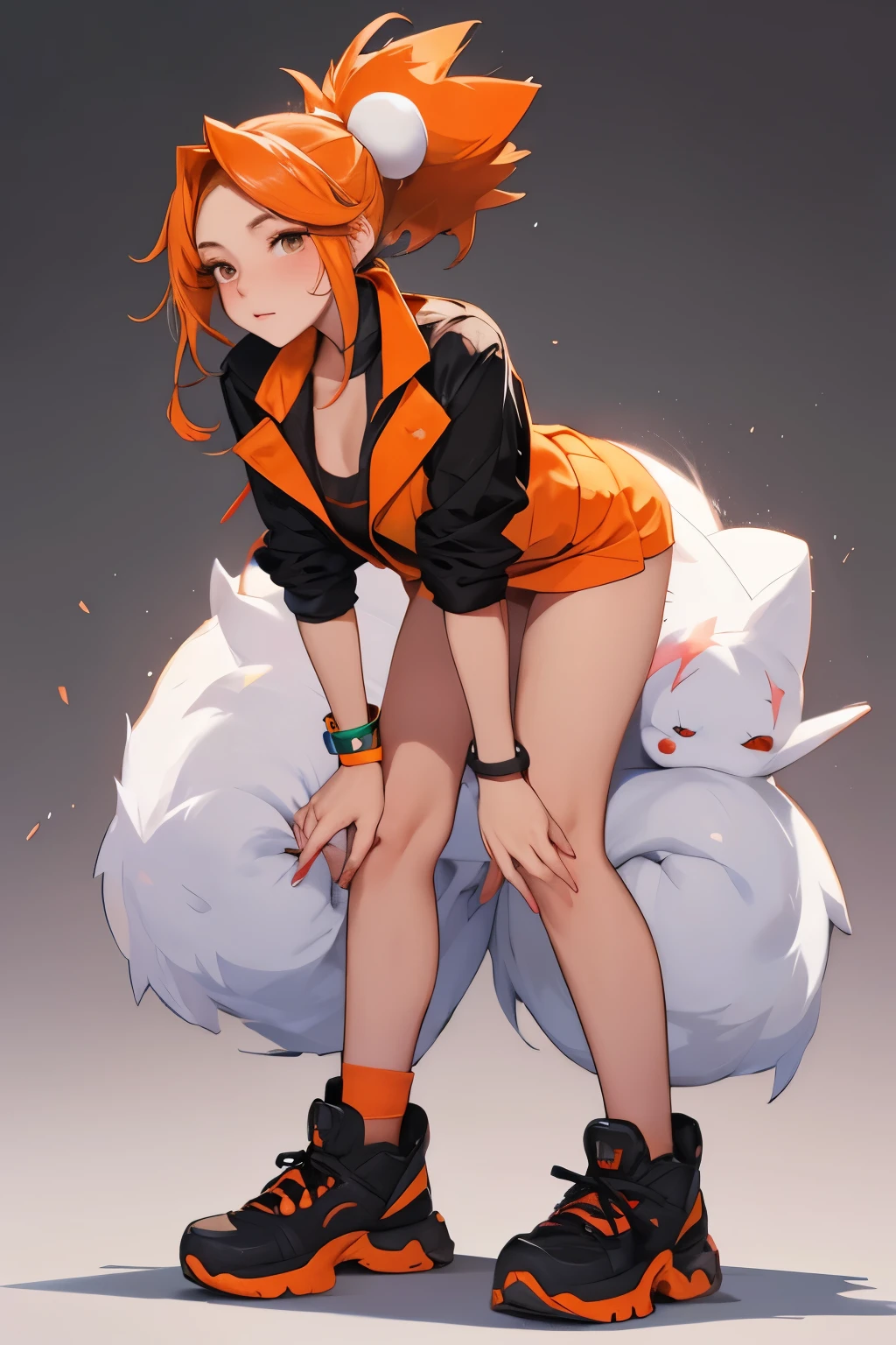 (Feets, masterpiece, best quality, ultra detailed), 1girl, solo, smile, kyuubi no kitsune, multiple tails, fox tail, fox shadow puppet, double fox shadow puppet, 