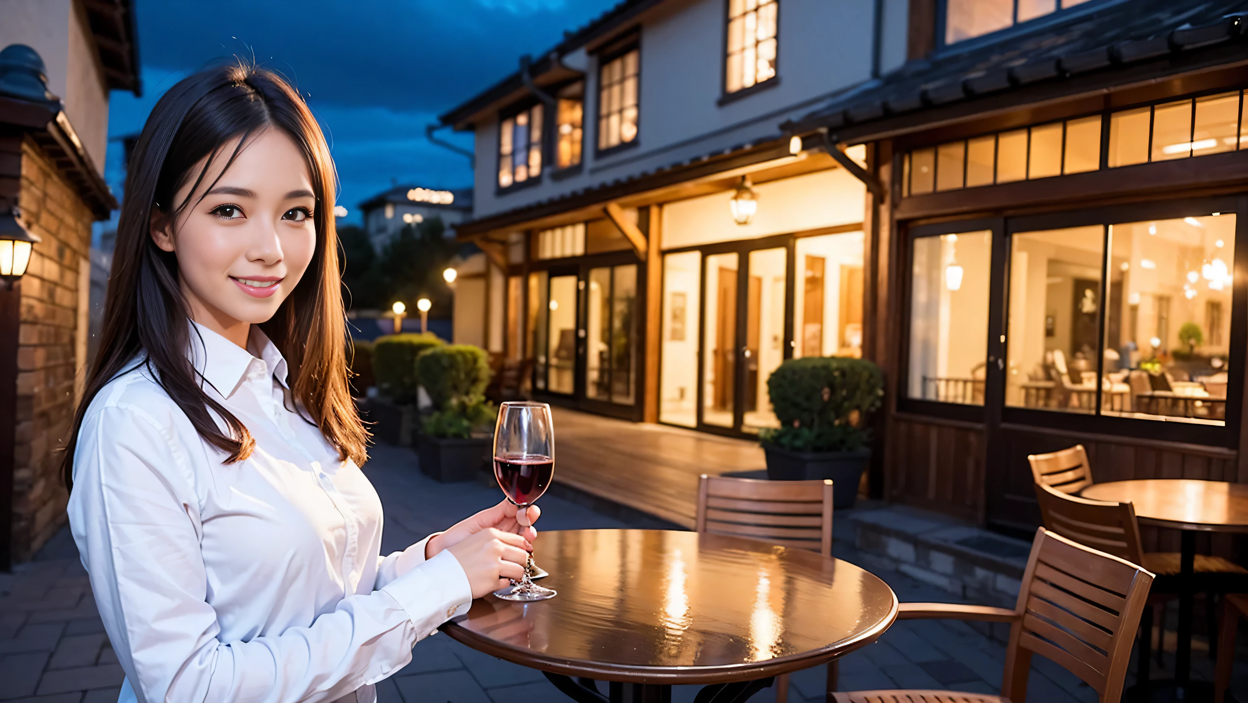 64k, Hmm, highest quality, masterpiece: 1.2), (realistic, photorealistic: 1.37), Spectacular view of the sunset sky and clouds、Amazing mountain views、slimな美女3名, (slimフェイス),Happy、 最高なsmile、Fox face、Berry Short、(because I&#39;thin), (brown hair), (shortcut), long sleeve shirt、winter fashion、Colombian、Brazilian、Japanese、Dutch、German、Portuguese、Belgian、Italian、French,Champagne、sparkling wine、 (squirt), (slimボティ), (brown hair), (shortcut), neat beauty、cheeks turn a little red, (35 years old), 38 years old, alone, A beautiful and detailed night view spreads out outside the window....., restaurant, wine glassが座っている, At night, in a prominent place (from the Upper body) nova frog style, actress, model, Upper body, White wine, slim, wine glass, Very beautiful night view, wine glass Put in the Middle, Happy smile, (smile: 1.15), 
