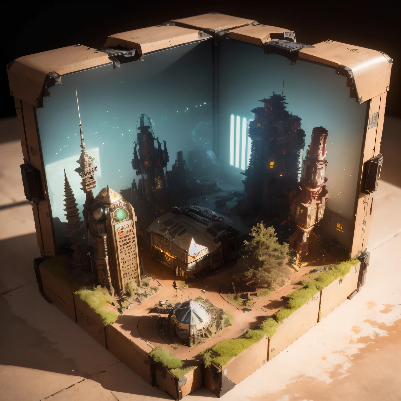 3598年Mars realistic model, (split ends, original photo, best quality, masterpiece:1.4),Steampunk Cyberpunk 6820 City,(CyberpunkMars light:1.3), Mars (related to land),(in a small nature box:1.3),Isometric, small nature, landscape on foundation,landscape,