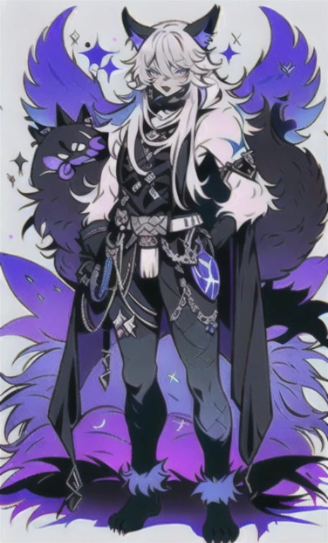 solo, 1boy,「white hair,cerulean blue」long hair、 {{nighthawk mask}},  There&#39;s a man wearing a costume, 「fox tail, 」「」one-winged angel」 Farson!!!!, furry Farson, furry characters, furry anime, female Farson, furry paws furry, Furry shots, there is nothing, very hairy, furry artist, upright, [[[Anthropomorphic Nue]]] virtual youtuber, full body