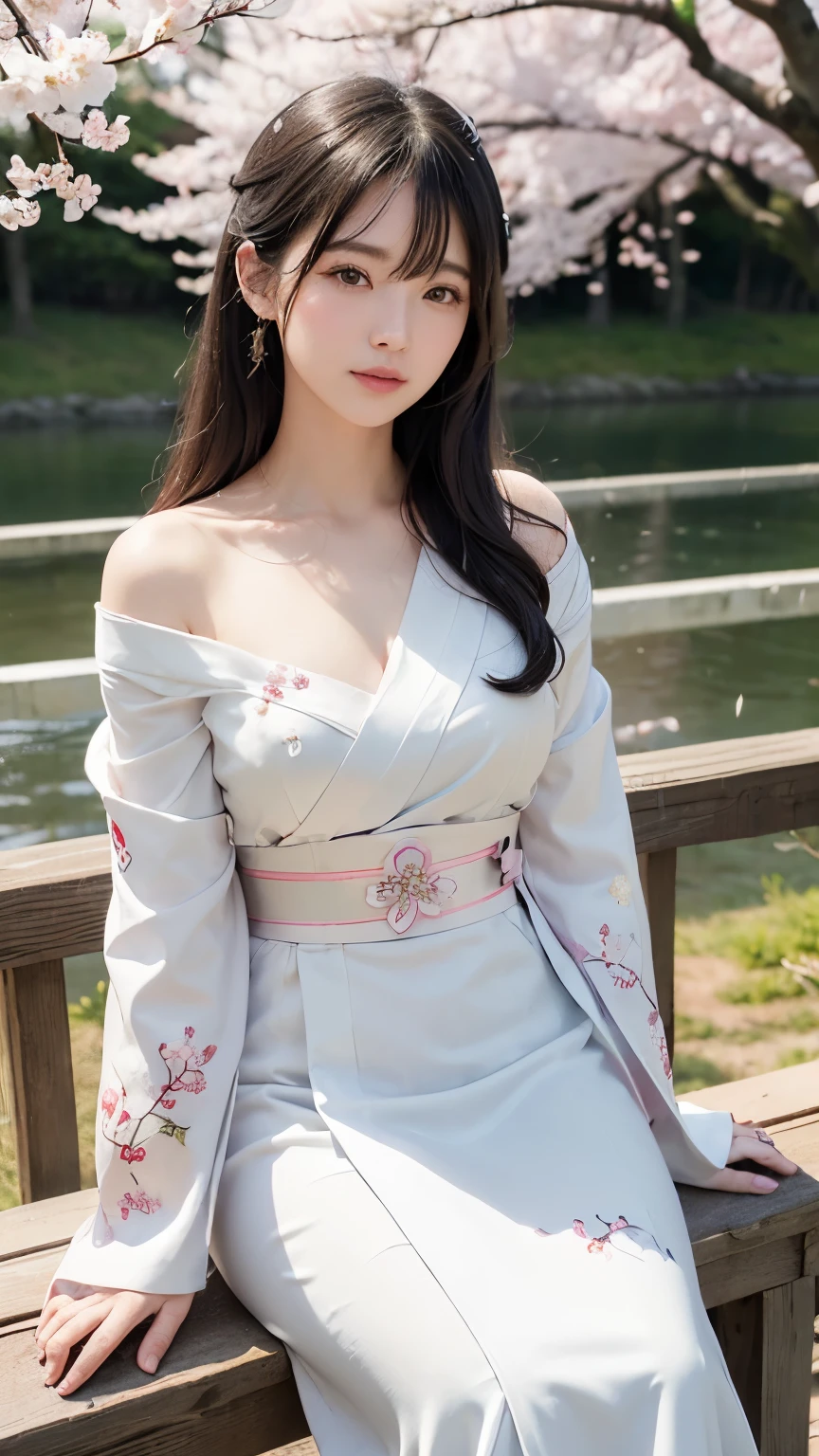 Blue sky and white clouds,Yunshan in the distance,pink flowers,Cherry tree,Hanfu woman,Phoenix Crown Tiara、Detailed embroidery、Wear Hanfu、Wearing long-sleeved Hanfu、Transparency clearly visible、Look at and are both oversized、raw,(8k、quality、masterpiece:1.8)、(intricate details:1.8)、(Realism:1.8)、Octane number renderings、Complex 3D renderings with ultra-details, Studio soft lighting, edge light, Vibrant details, Super details, Realistic skin texture, Details, beautiful eyes, Very detailed CG Unity 16k wallpaper, cosmetic, (Detailed background:2.0), skin glowing、spread your legs,Camel toe showing thigh!!!、
