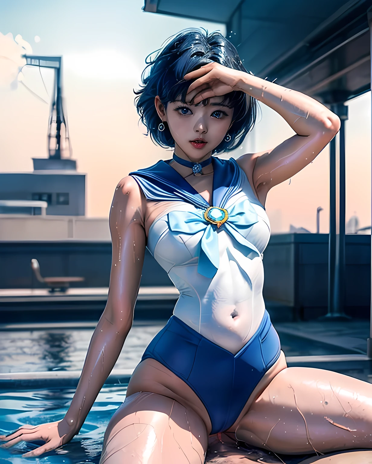 sailor mercuryがCowgirlで性交する, (((realistic, highest quality, High resolution, real women pictures:1.2))), (((sailor mercuryのレオタードを着ている16歳の女子高校生:1.3)), (sailor mercuryのコスチューム), (slender body shape:1.74), Cowgirl性交するNadia, (anatomically correct:1.3), short-haired with bangs, (I am wearing a white sailor warrior leotard whose fabric is too thin...:1.2), 膣に陰茎を挿入するCowgirlポーズ, curved body, not wearing underwear, The lower part of the body is exposed, 大きく股を開いてCowgirl, A white leotard that sticks to your skin too much, Detailed depiction of the vagina, beautiful thighs, A huge penis is pushed up into the vagina, nose too small, toned stomach, beautiful girl has sex with clothes on, saddle, Cowgirl, Girl Straddling Man, (normal limb), Too cute small face, The whole body is wet with sweat, put your hands behind your head, can'I can't see my nostrils, realistic, vagina is wet, lips slightly open, (anatomically correct:1.2), man inserts penis into girl, sailor mercury, On a street with heavy traffic during the day