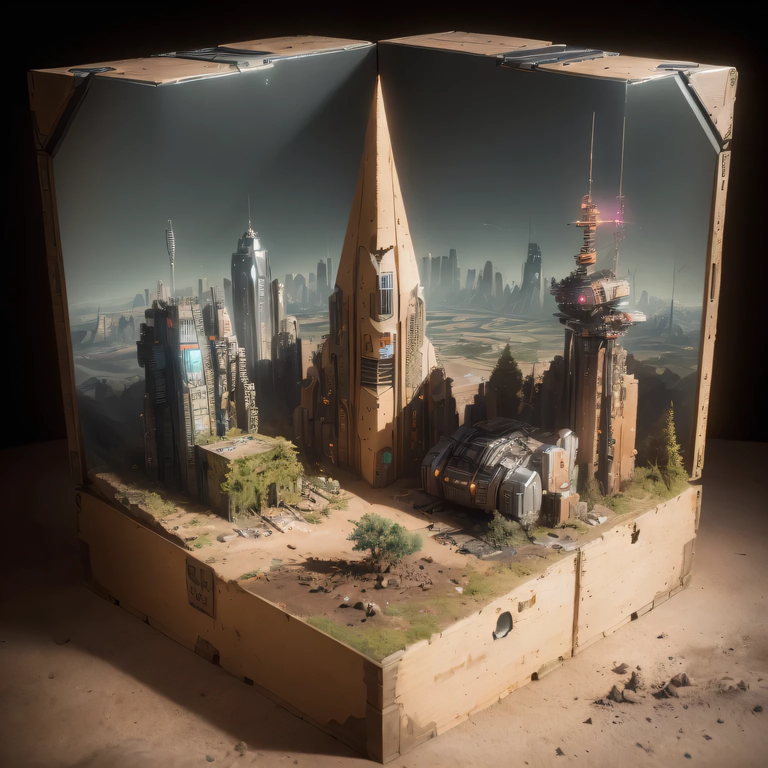 3598年Mars realistic model, (split ends, original photo, best quality, masterpiece:1.4),Steampunk Cyberpunk 6820 City,(CyberpunkMars light:1.3), Mars (related to land),(in a small nature box:1.3),Isometric, small nature, landscape on foundation,landscape,