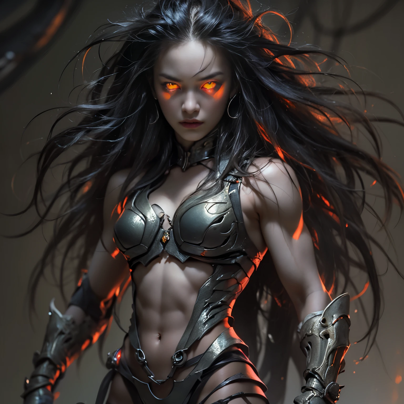 1 female alien, The predator, (extremely beautiful:1.2), (intense gaze:1.4), (predator:1.1), long dark claws, (NSFW:1), nipples, thick eyebrows, (She has shining orange eyes:1.2), the most beautiful face in the universe, jet black hair, symmetrical beautiful eyes, hyper detailed eyes,

A woman predator with an extremely beautiful face, her intense gaze fixed on her prey, a primal force that could not be denied.

(beautiful lean body:1.5), (muscular build:1.2), (prowling:1.3), (sleek movements:1.4)

Her beautiful body, muscular and toned, moved with sleek grace as she prowled, ready to strike at a moment's notice. The predator within her was always on,                                                                          
                                                                                                                                                               
 cinematic drawing of characters, ultra high quality model, cinematic quality, detail up, (Intricate details:1.2), High resolution, High Definition, drawing faithfully, Official art, Unity 8K wall , 8K Portrait, Best Quality, Very High resolution, ultra detailed artistic photography,