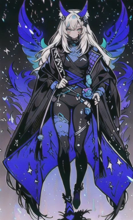 solo, 1boy,「white hair,cerulean blue」long hair, Demon knife, {{nighthawk mask}},  There&#39;s a man wearing a costume, {fox tail,} {one wing} Farson!!!!, furry Farson, furry characters, furry anime, Farson, furry paws furry, Furry shots, there is nothing, very hairy, furry artist, upright, [[[Anthropomorphic Nue]]] virtual youtuber, full body