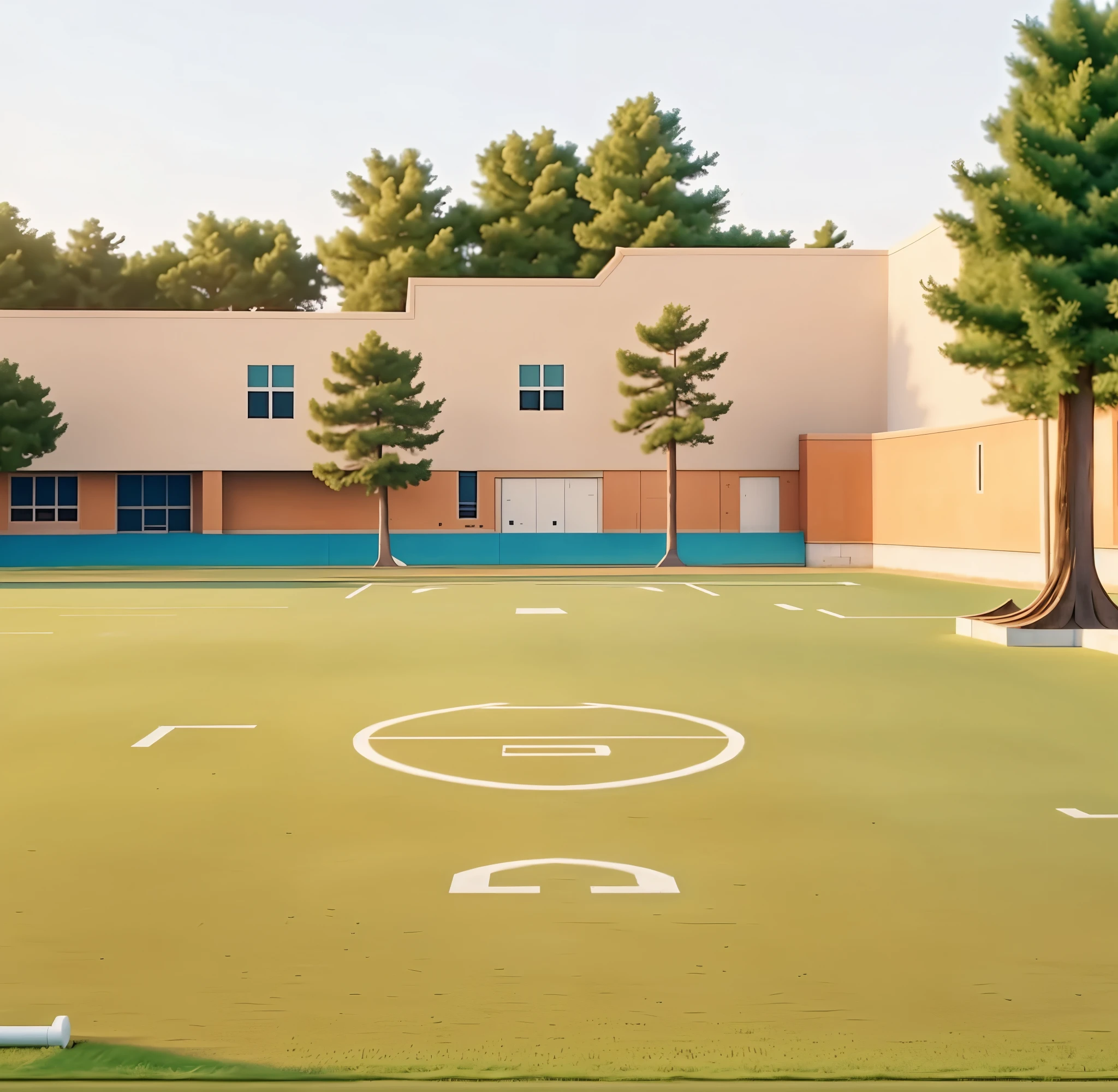 Deserted school field, football field, Disney style,