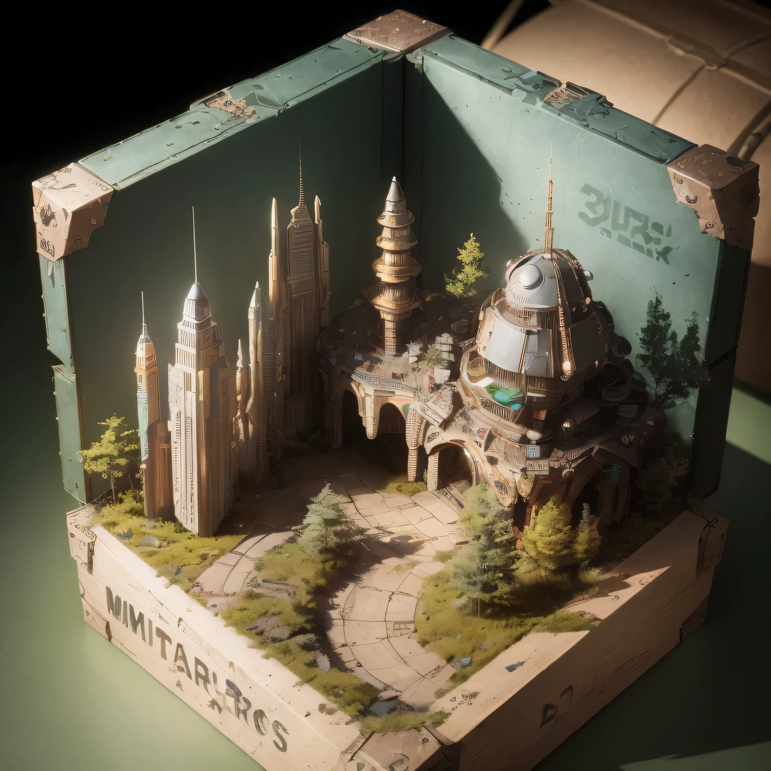 3598年Mars realistic model, (split ends, original photo, best quality, masterpiece:1.4),Steampunk Cyberpunk 6820 City,(CyberpunkMars light:1.3), Mars (related to land),(in a small nature box:1.3),Isometric, small nature, landscape on foundation,landscape,