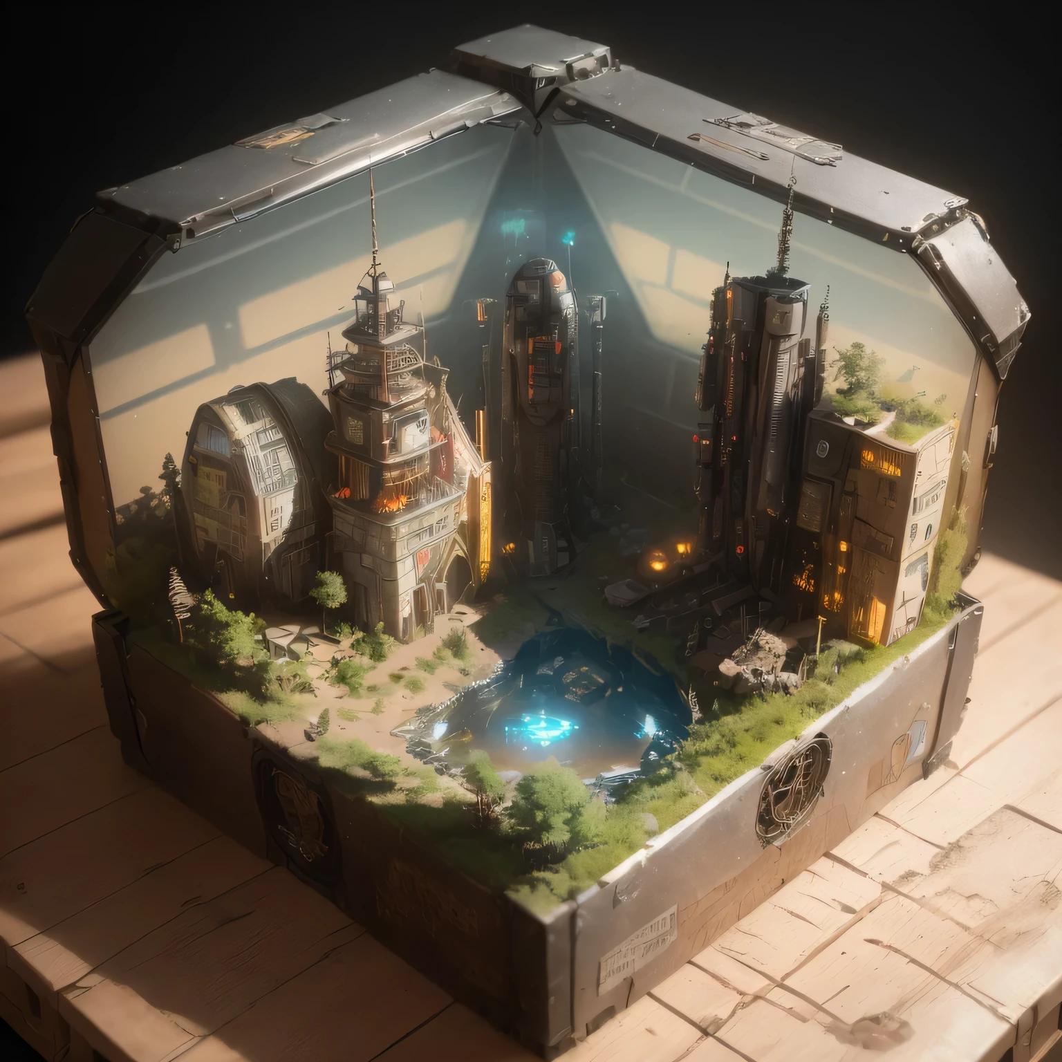 3598年Mars realistic model, (split ends, original photo, best quality, masterpiece:1.4),Steampunk Cyberpunk 6820 City,(CyberpunkMars light:1.3), Mars (related to land),(in a small nature box:1.3),Isometric, small nature, landscape on foundation,landscape,