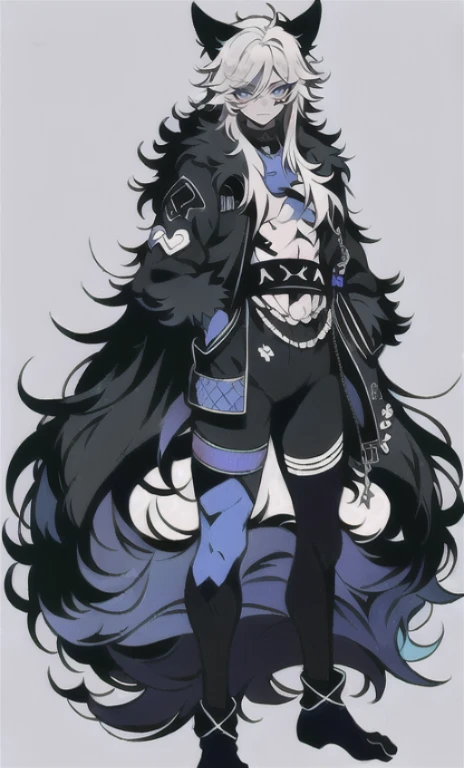 solo, 1boy,「white hair,cerulean blue」long hair, Demon knife, {{nighthawk mask}},  There&#39;s a man wearing a costume, {fox tail,} {one wing} Farson!!!!, furry Farson, furry characters, furry anime, Farson, furry paws furry, Furry shots, there is nothing, very hairy, furry artist, upright, [[[Anthropomorphic Nue]]] virtual youtuber, full body
