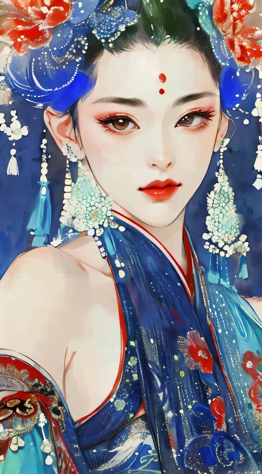 (masterpiece:1.2,best quality),(The facial details are very rich,real picture,Realistic skin,realistic body,intricate details),solo,1 milf,Casual,Ukiyo-e,Off the shoulders,(watercolor:1.3),Oiran,