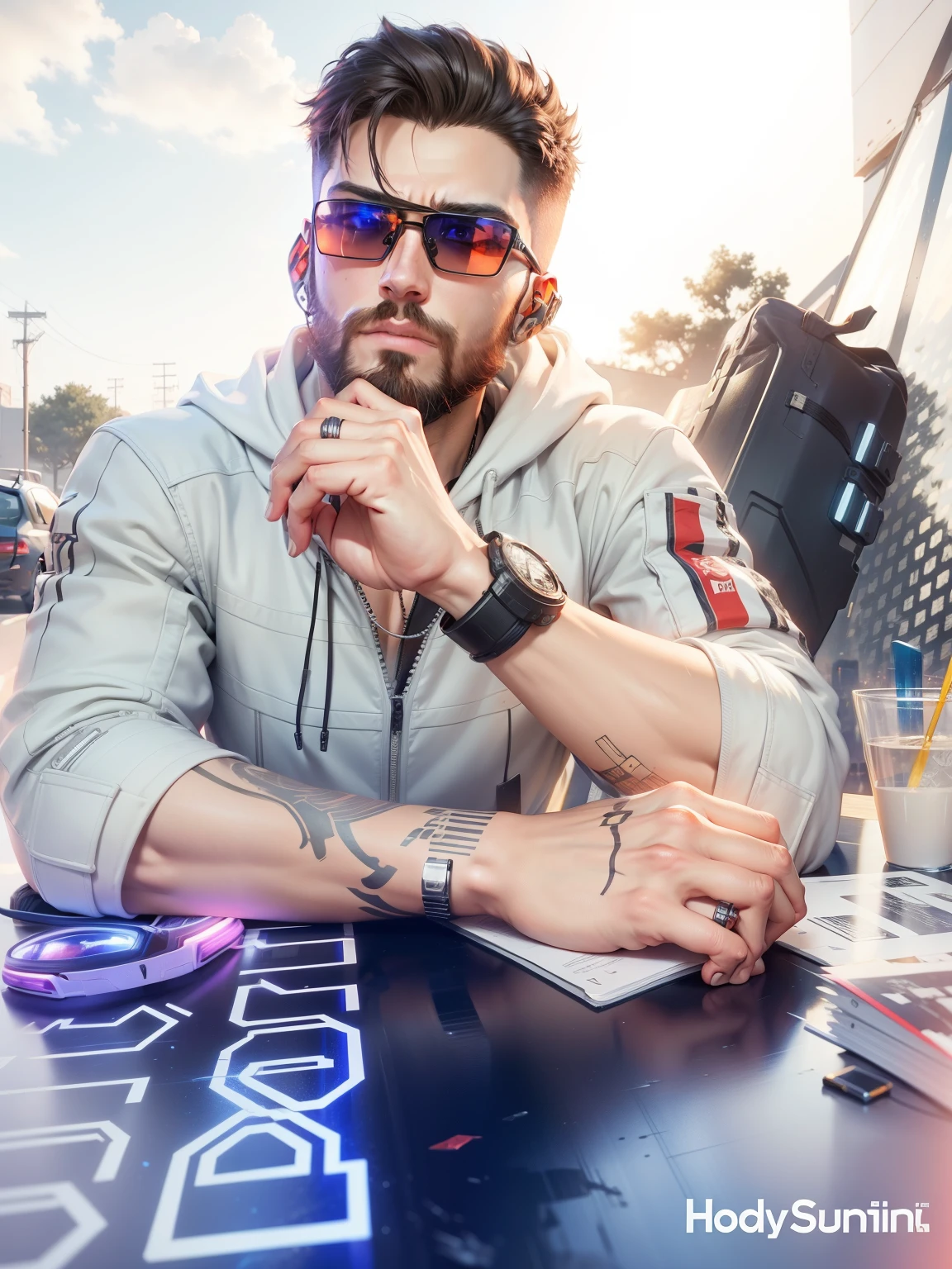 Cyberpunk handsome boy , ultra realistic Picture , realistic Ai background